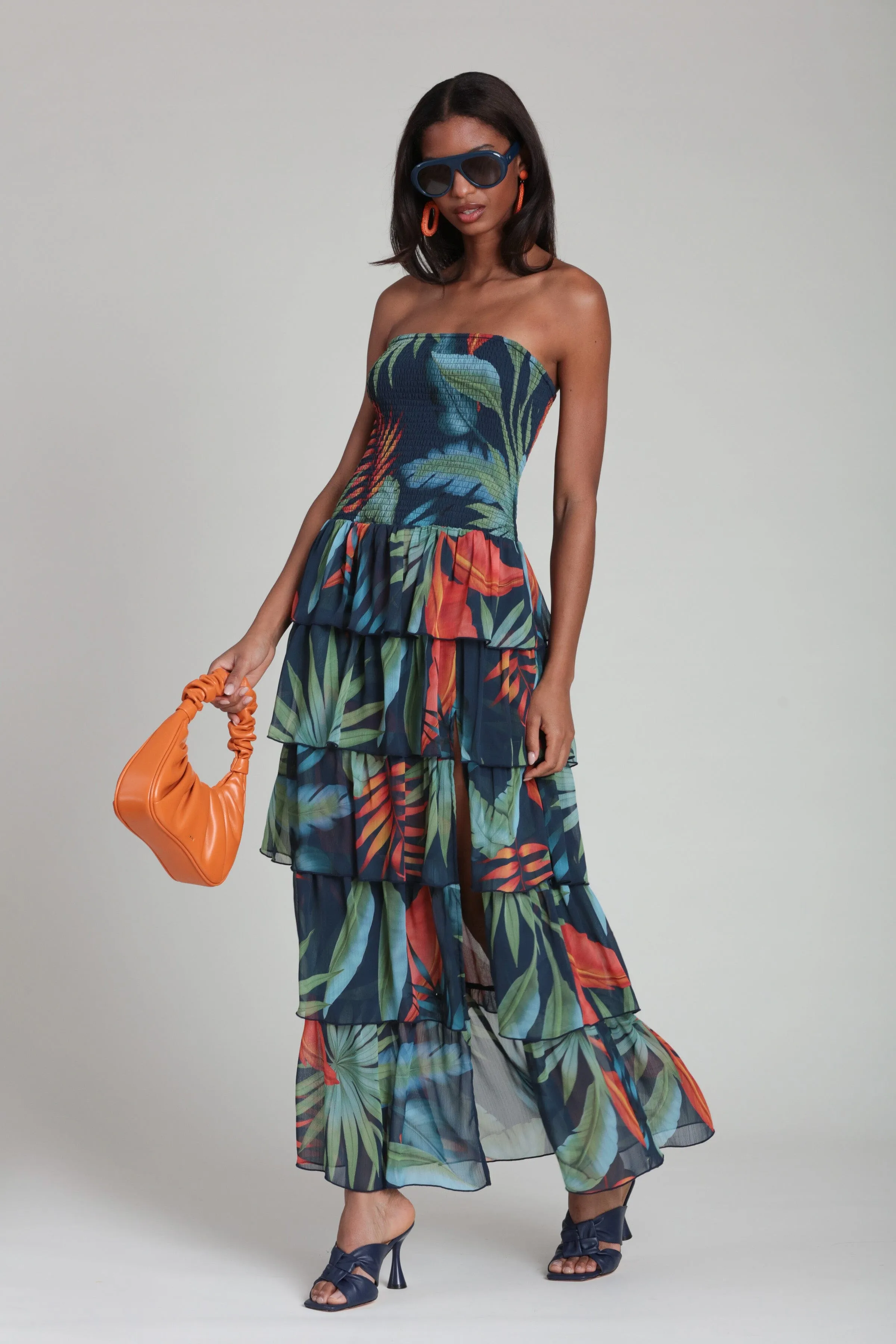 Tropical Tiered Strapless Maxi Dress sold by Avec Les Filles