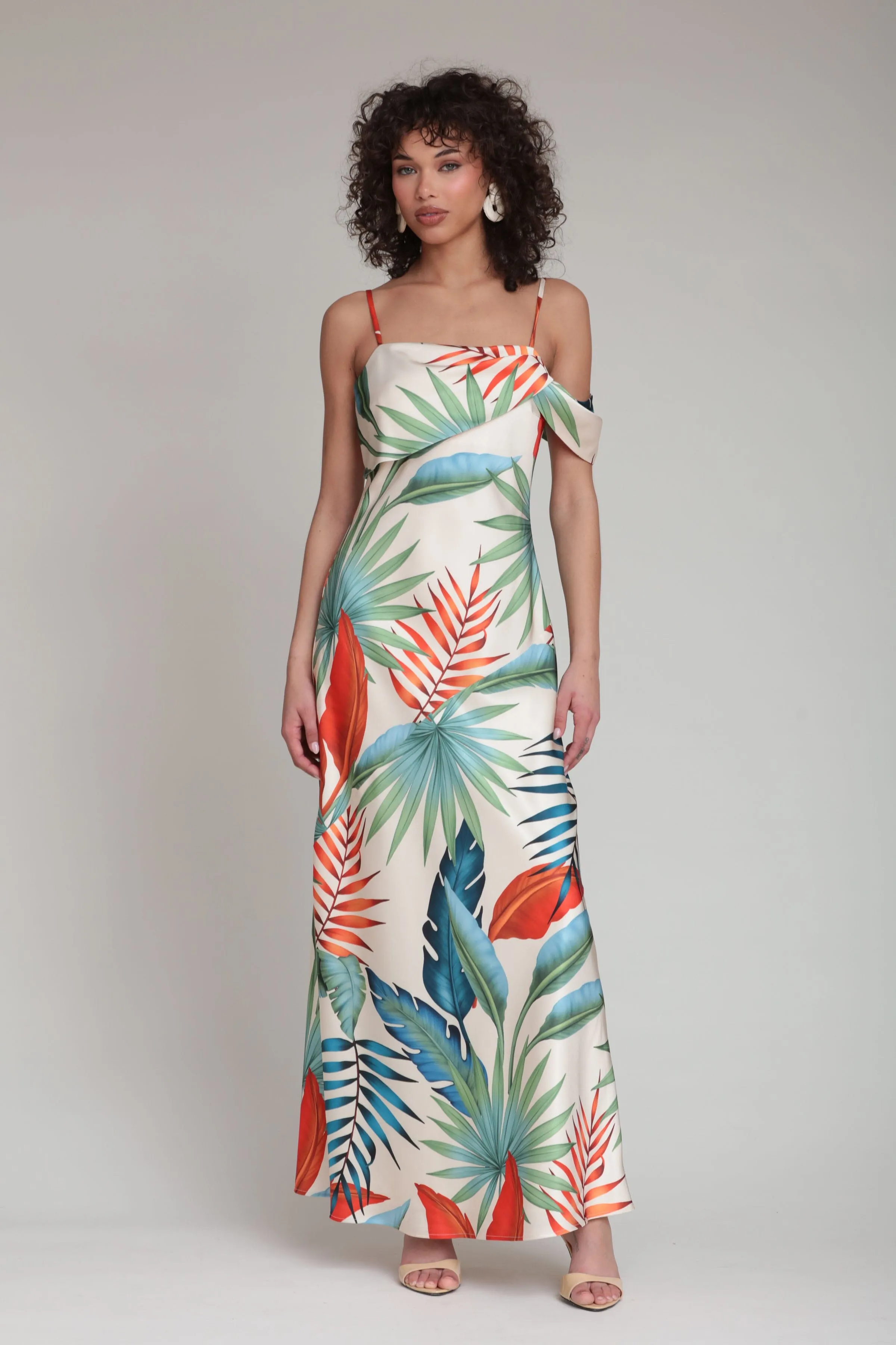 Tropical Satin Bias Cut Maxi Dress sold by Avec Les Filles product image thumbnail 3