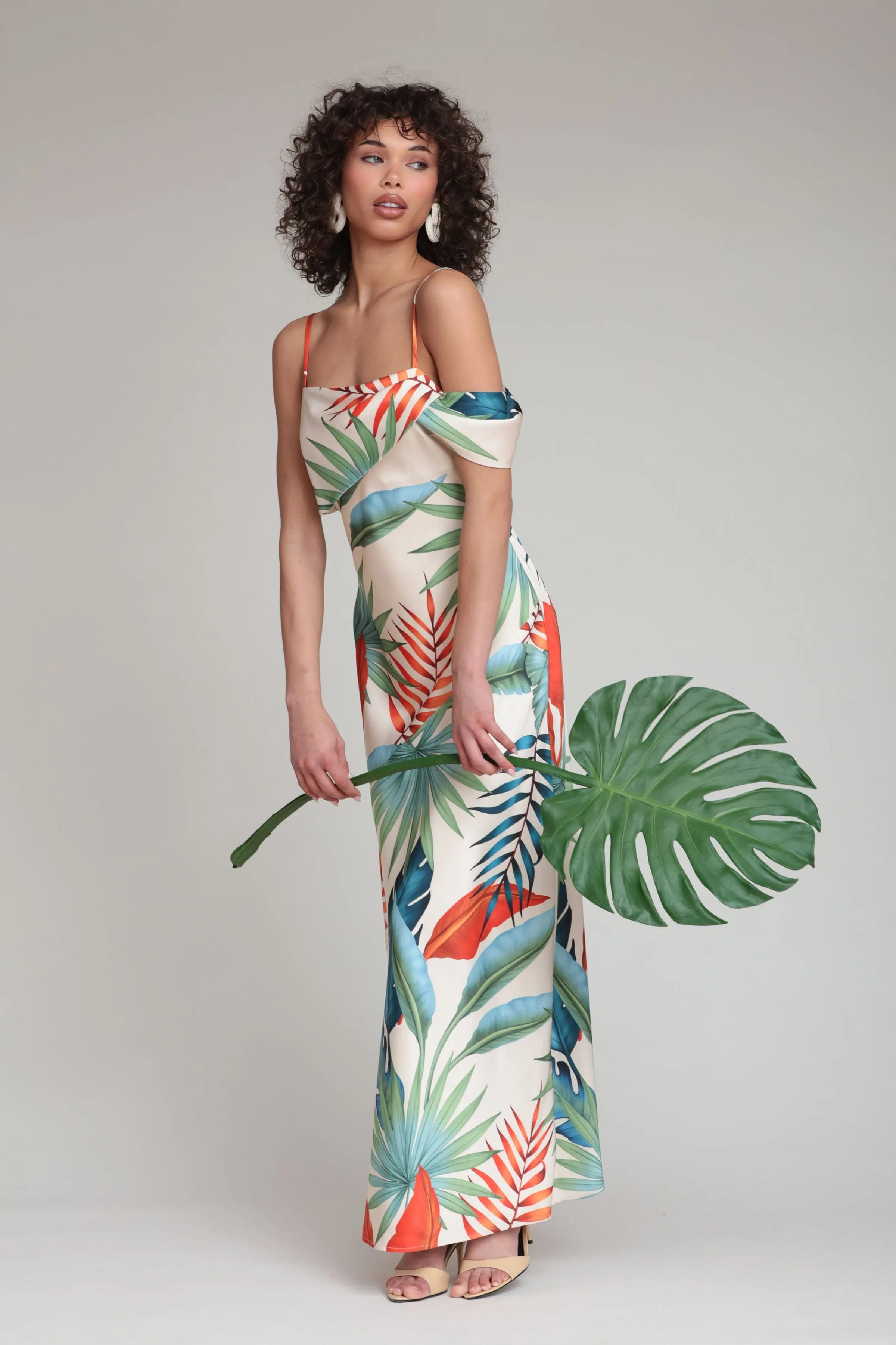 Tropical Satin Bias Cut Maxi Dress sold by Avec Les Filles product image thumbnail 2