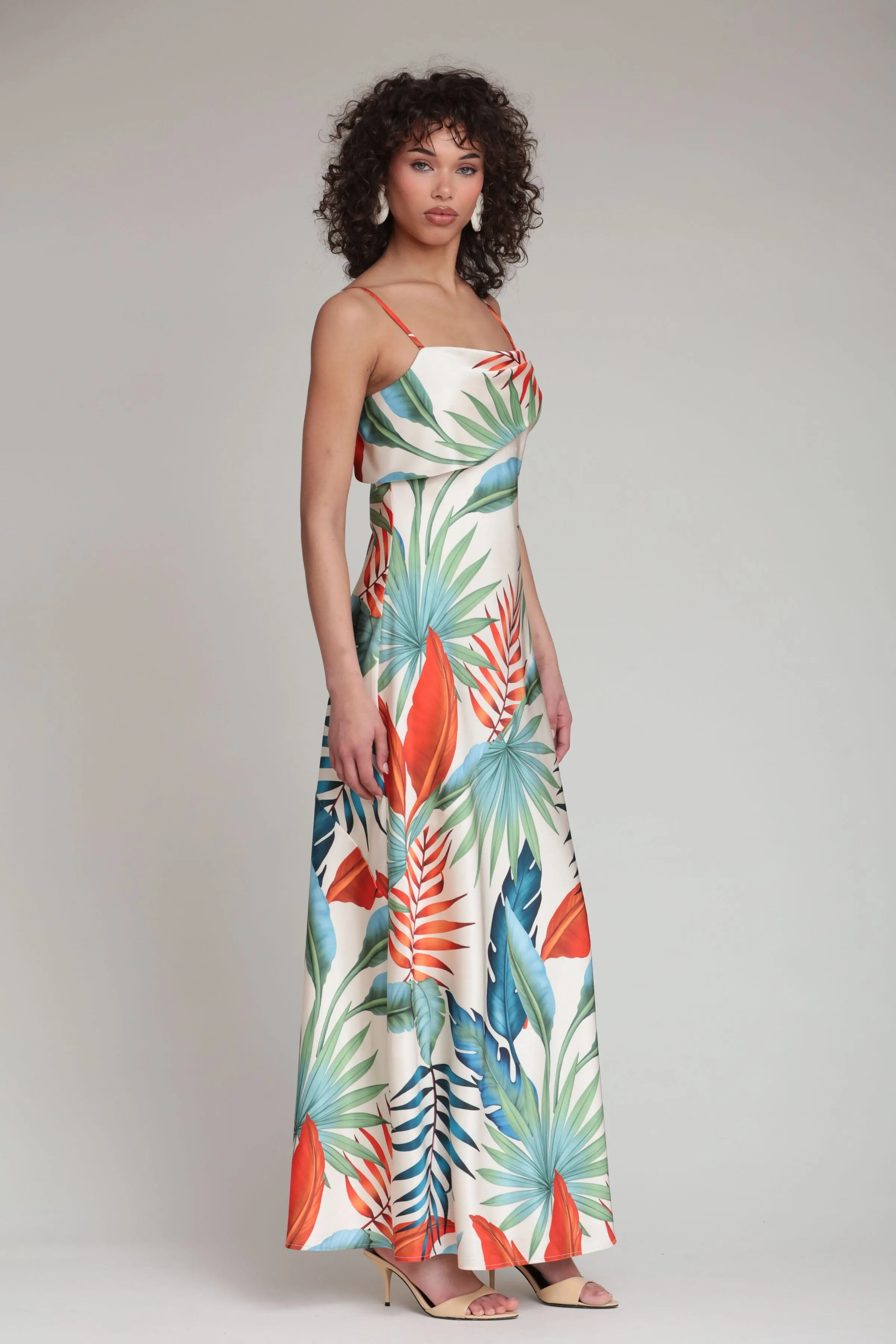 Tropical Satin Bias Cut Maxi Dress sold by Avec Les Filles product image thumbnail 5
