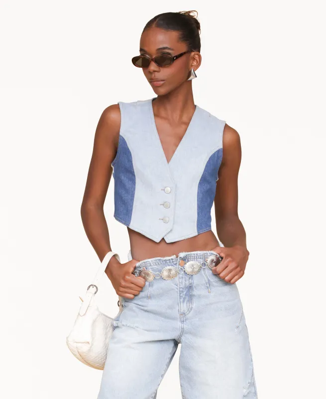 Two-Tone Denim Vest made by Avec Les Filles
