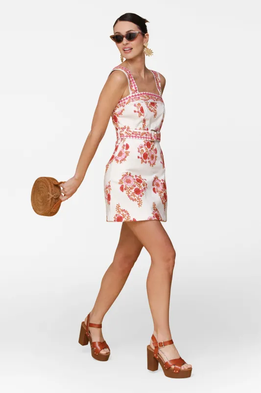 Floral Stretch Cotton Belted Mini Dress made by Avec Les Filles
