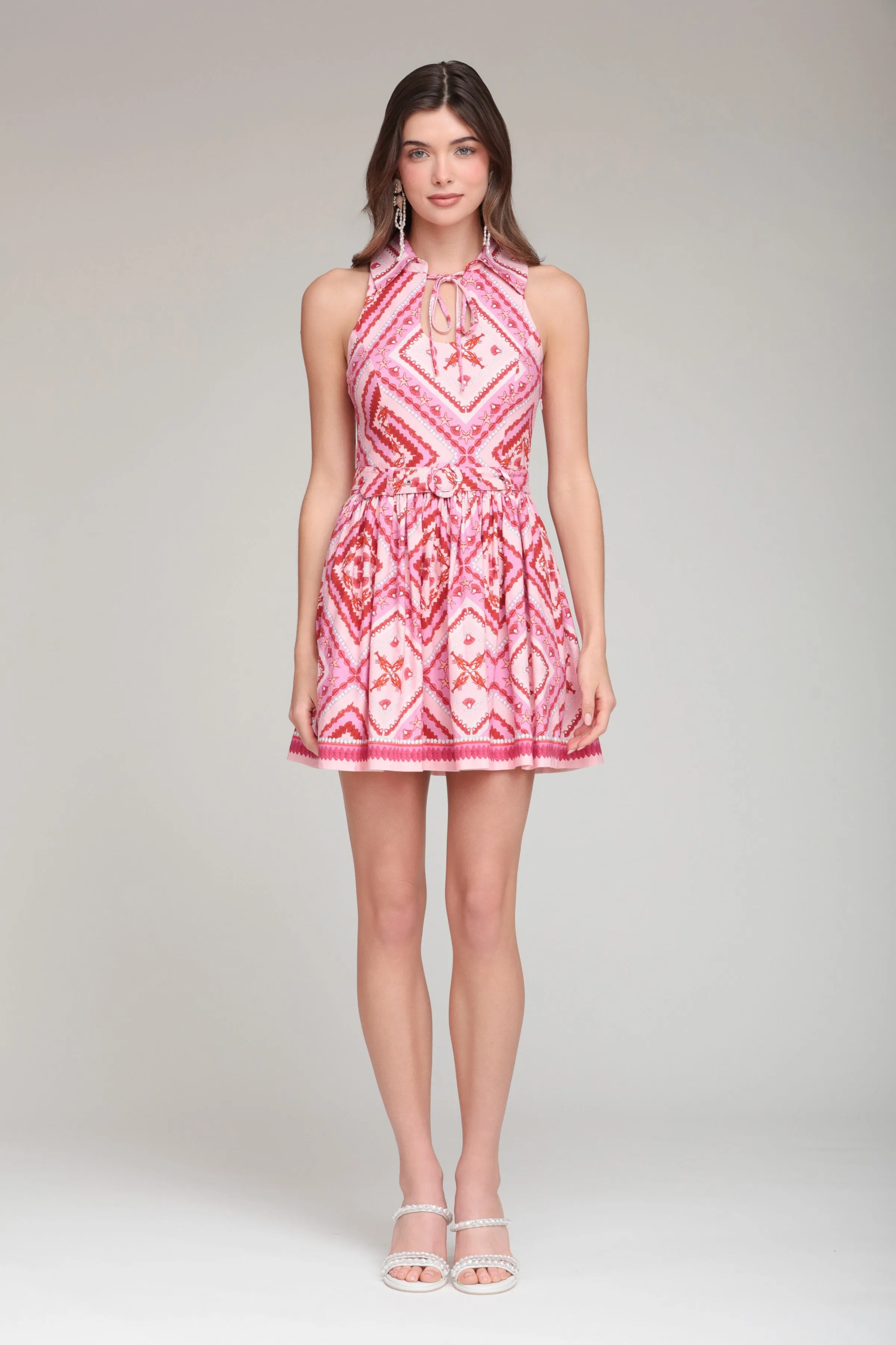 Linen Blend Lobster Pearl Belted Mini Dress sold by Avec Les Filles product image thumbnail 4