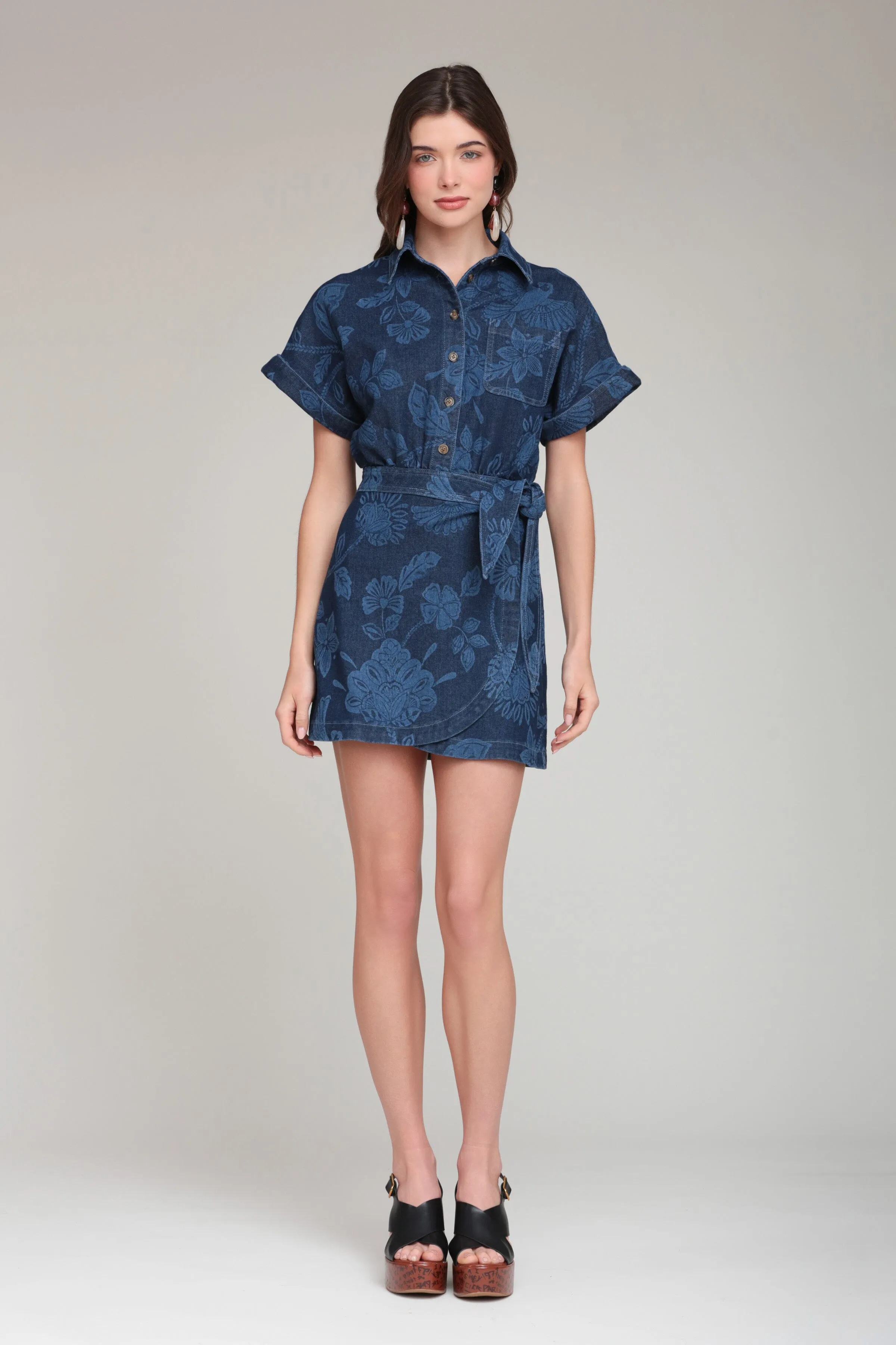 Laser Print Denim Wrap Mini Shirt Dress sold by Avec Les Filles product image thumbnail 4