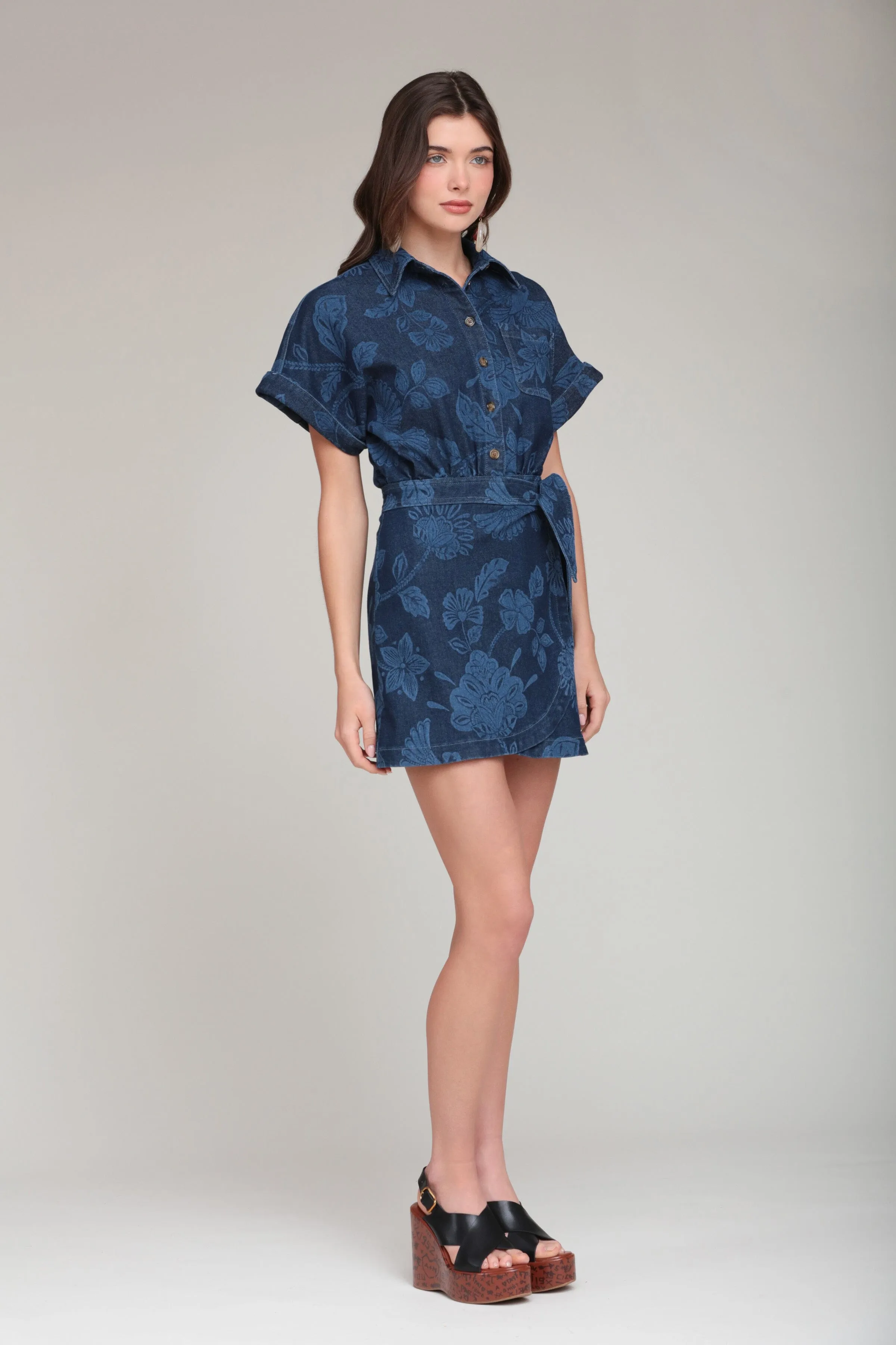 Laser Print Denim Wrap Mini Shirt Dress sold by Avec Les Filles product image thumbnail 5
