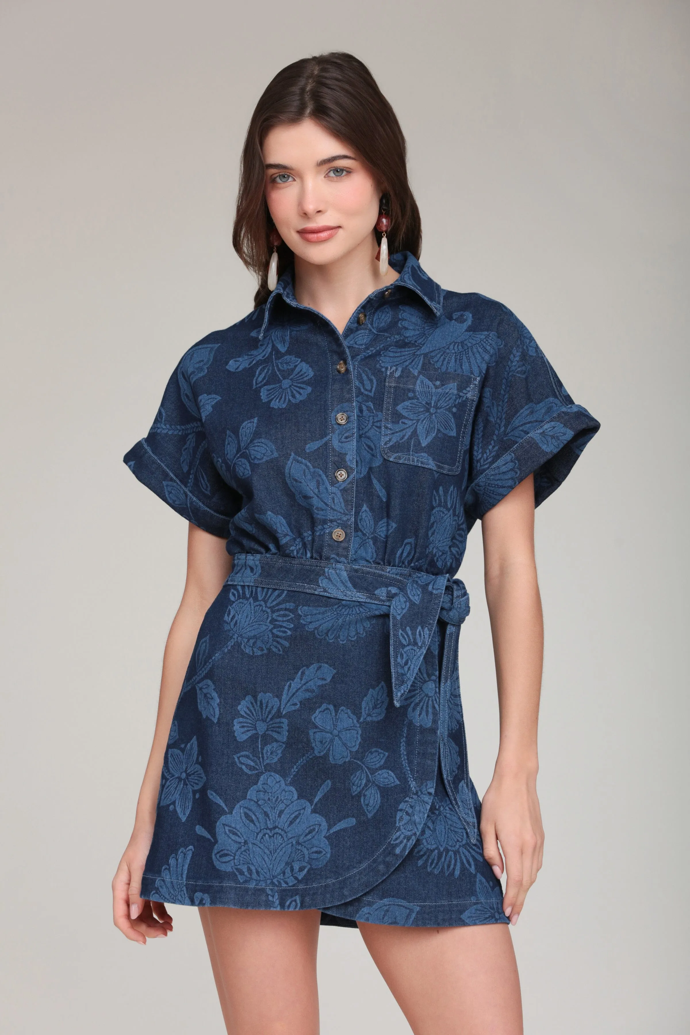Laser Print Denim Wrap Mini Shirt Dress sold by Avec Les Filles product image thumbnail 3