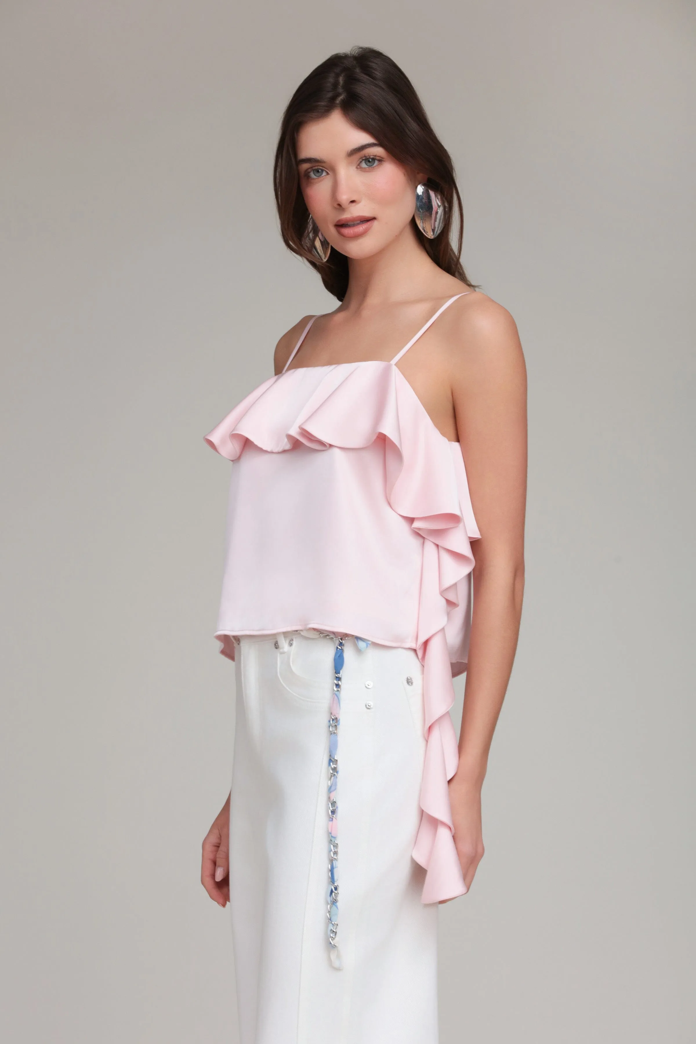Satin Asymmetric Ruffle Cami Top sold by Avec Les Filles product image thumbnail 5