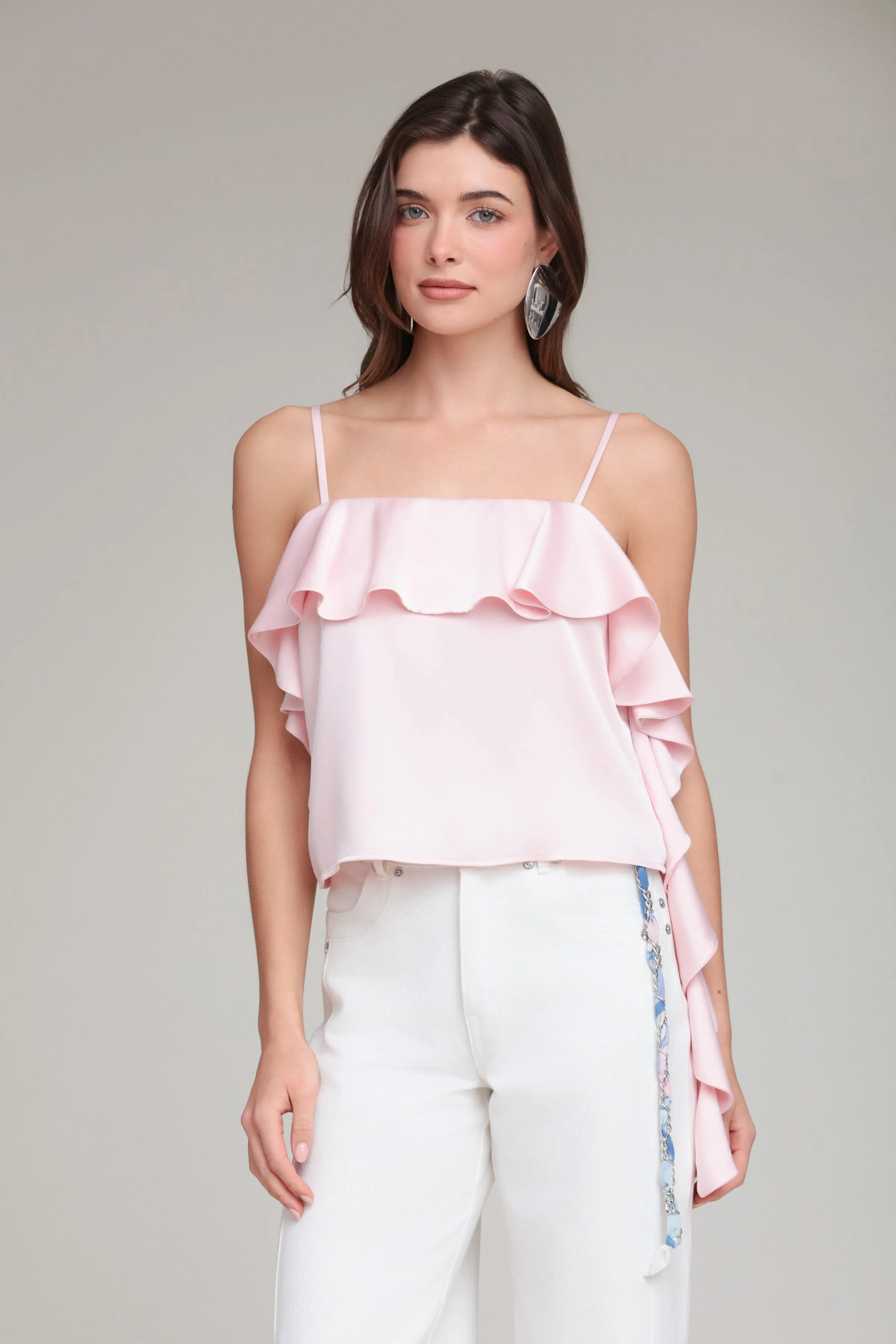 Satin Asymmetric Ruffle Cami Top sold by Avec Les Filles product image thumbnail 4