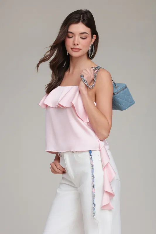 Satin Asymmetric Ruffle Cami Top made by Avec Les Filles