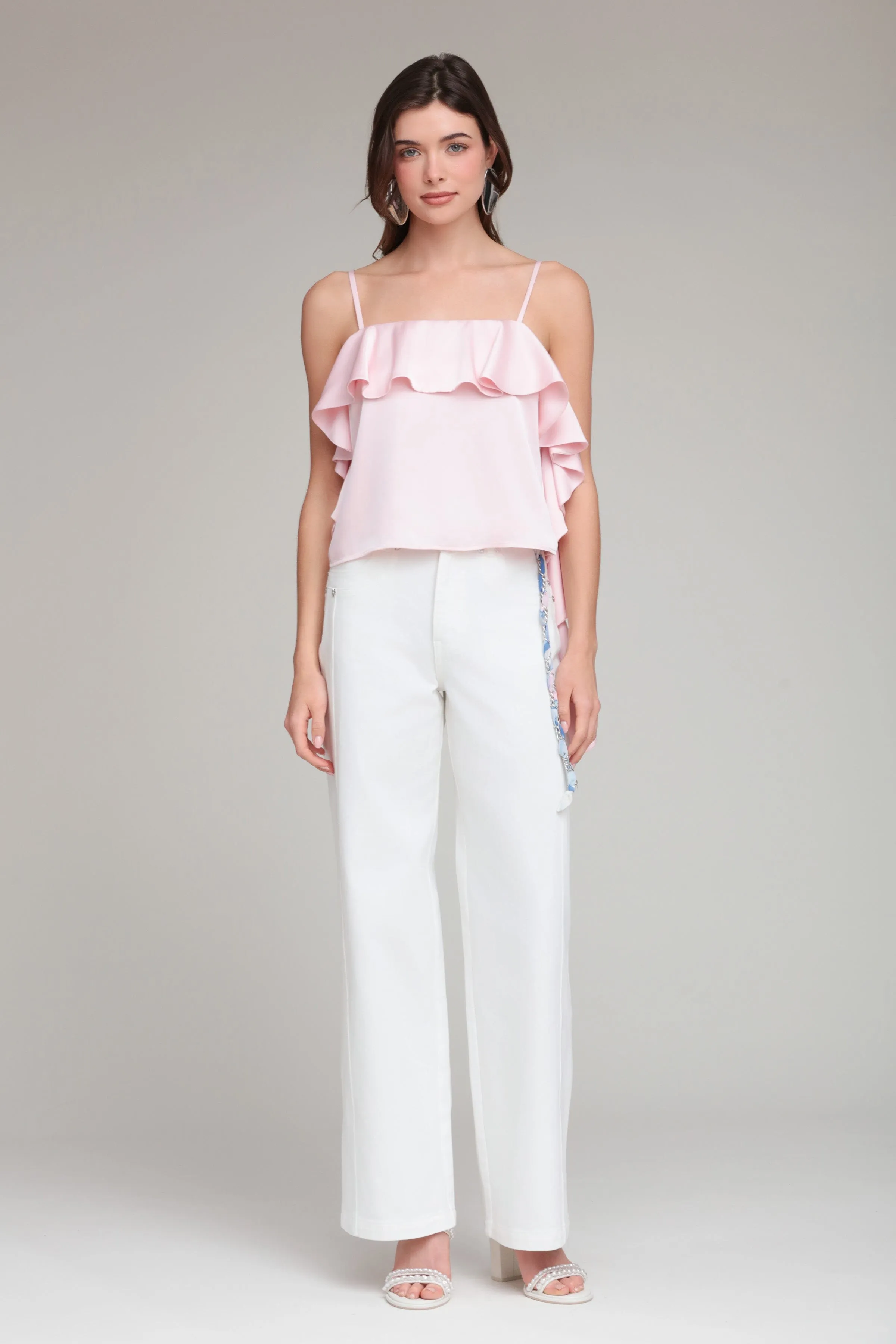 Satin Asymmetric Ruffle Cami Top sold by Avec Les Filles product image thumbnail 3