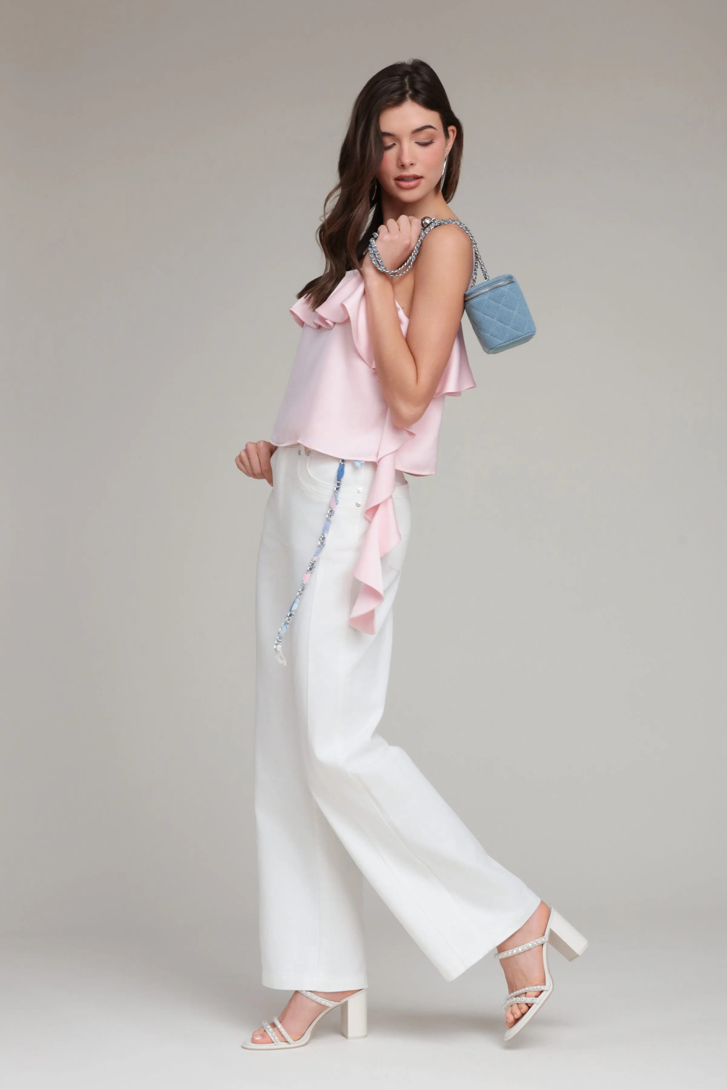 Satin Asymmetric Ruffle Cami Top sold by Avec Les Filles product image thumbnail 2