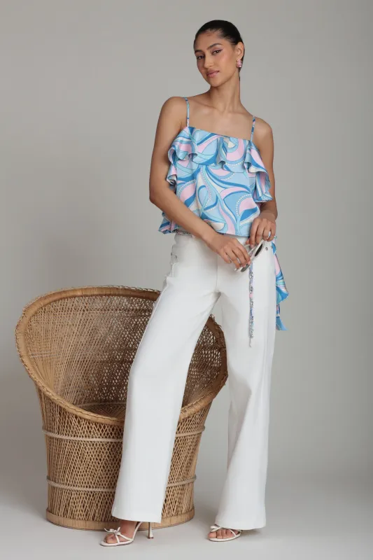 Paisley Satin Asymmetric Ruffle Cami Top made by Avec Les Filles
