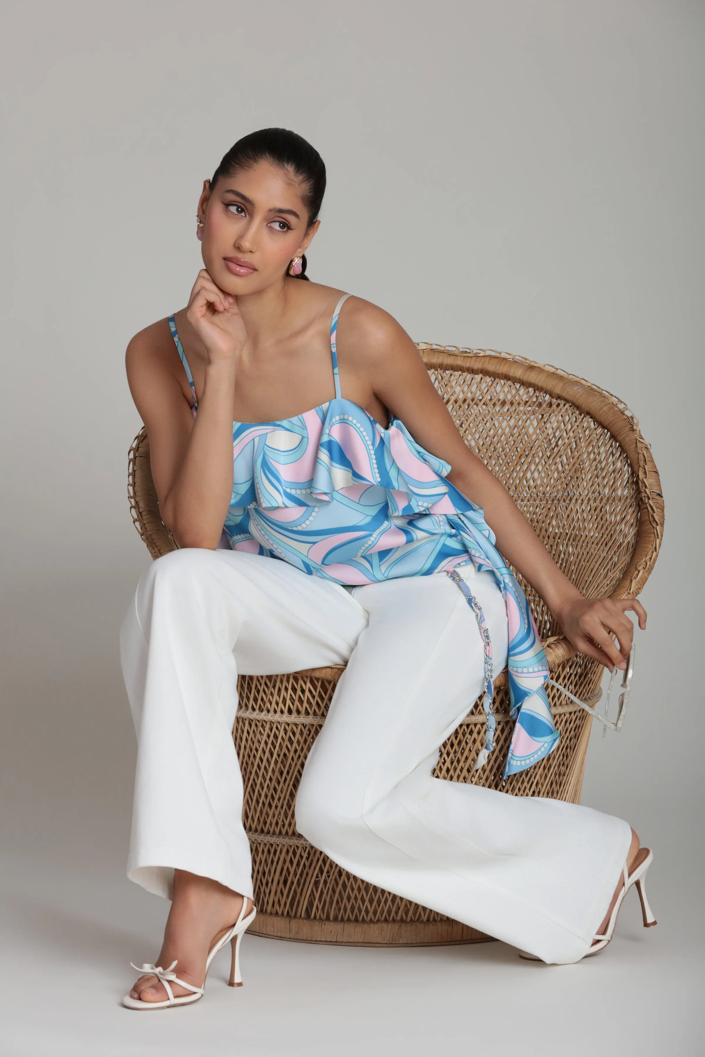 Paisley Satin Asymmetric Ruffle Cami Top sold by Avec Les Filles product image thumbnail 2