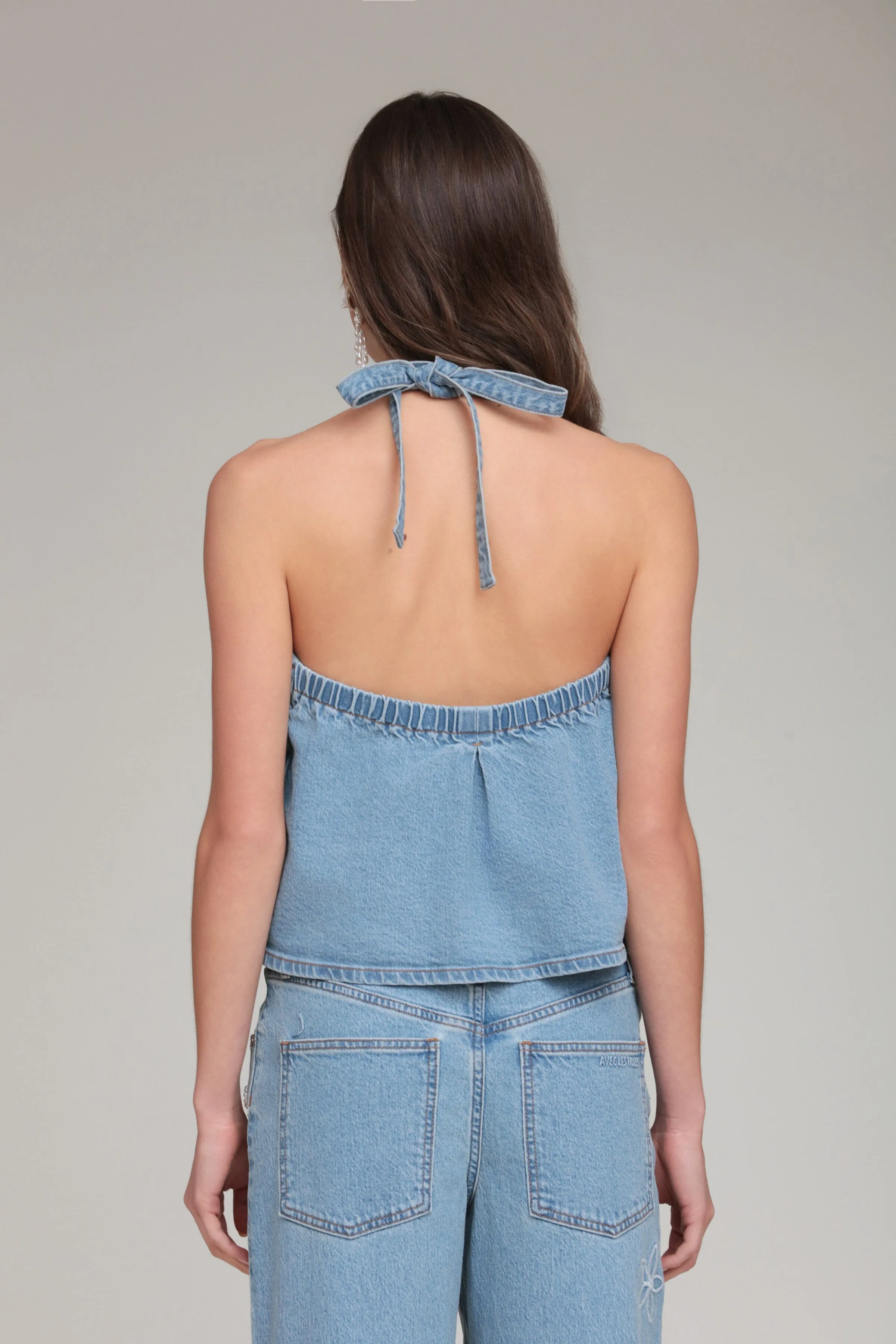 Pearl Fleur Embellished Stretch Denim Vest Top sold by Avec Les Filles product image thumbnail 3