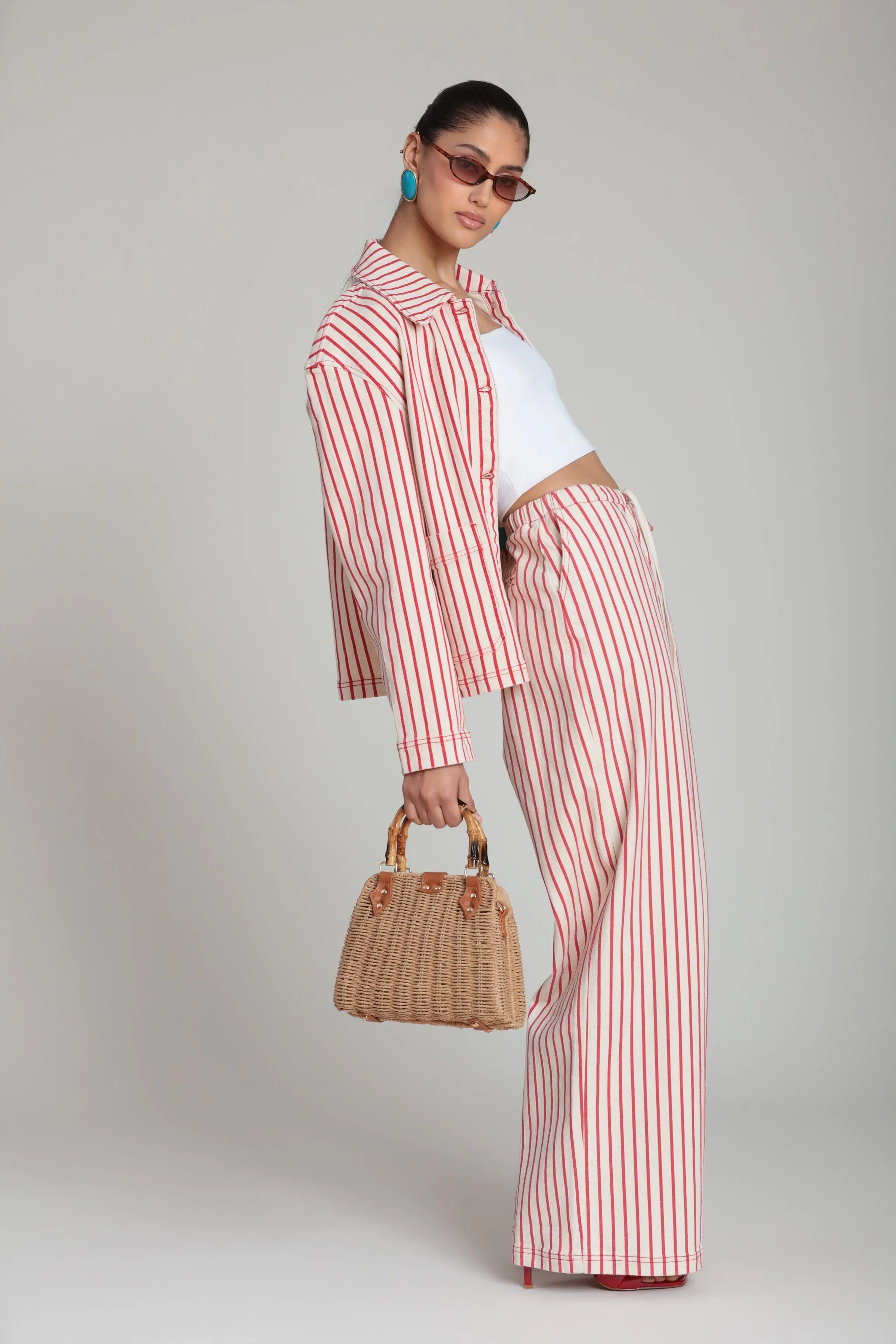 Striped Stretch Cotton Wide Leg Pants sold by Avec Les Filles product image thumbnail 2