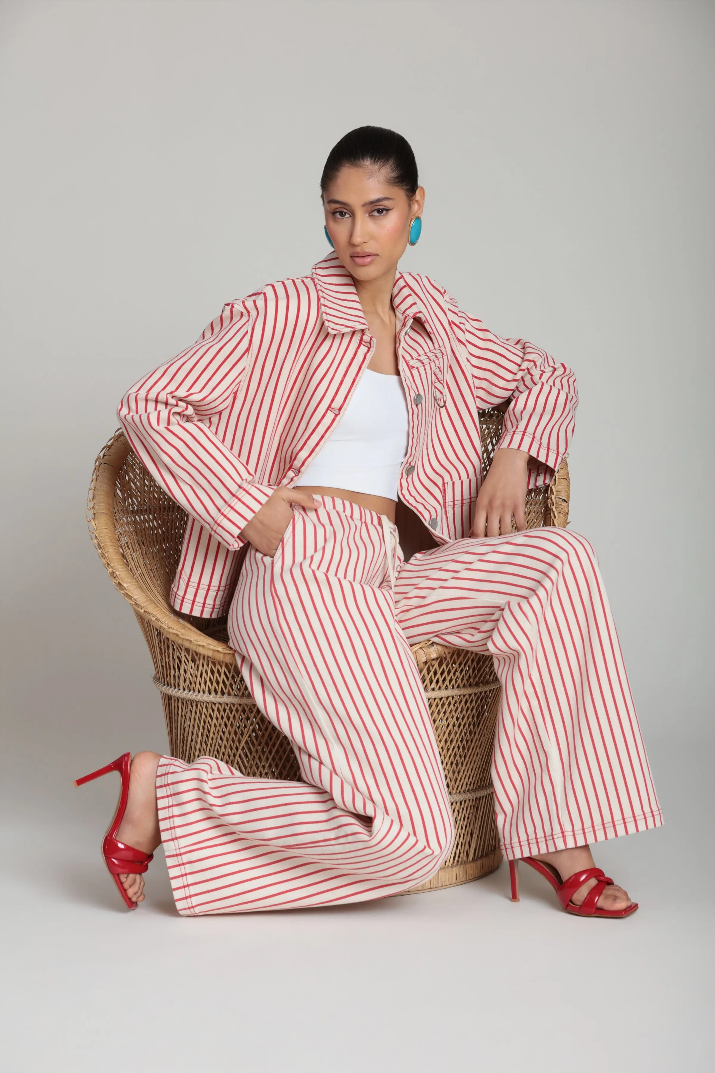 Striped Stretch Cotton Wide Leg Pants sold by Avec Les Filles product image thumbnail 3