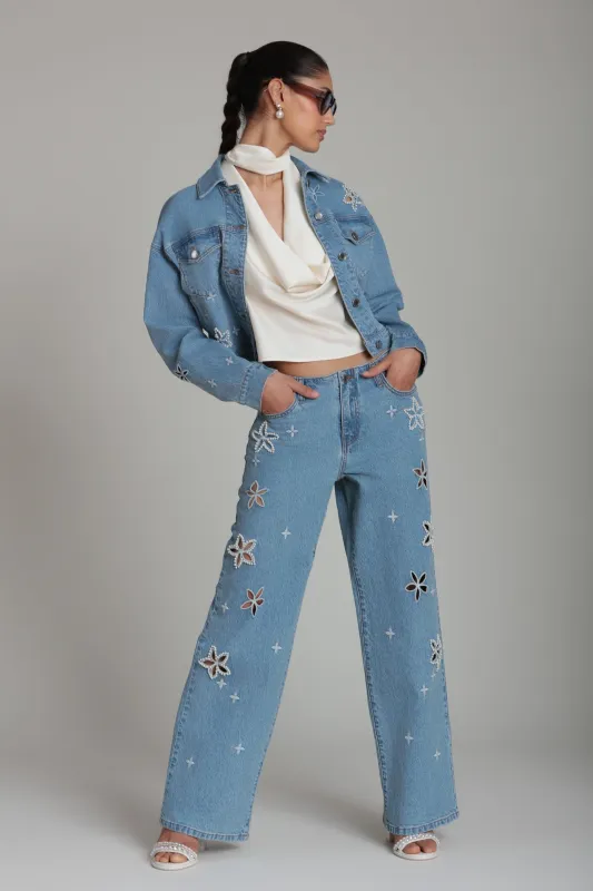 Pearl Fleur Embellished Stretch Denim Jean made by Avec Les Filles