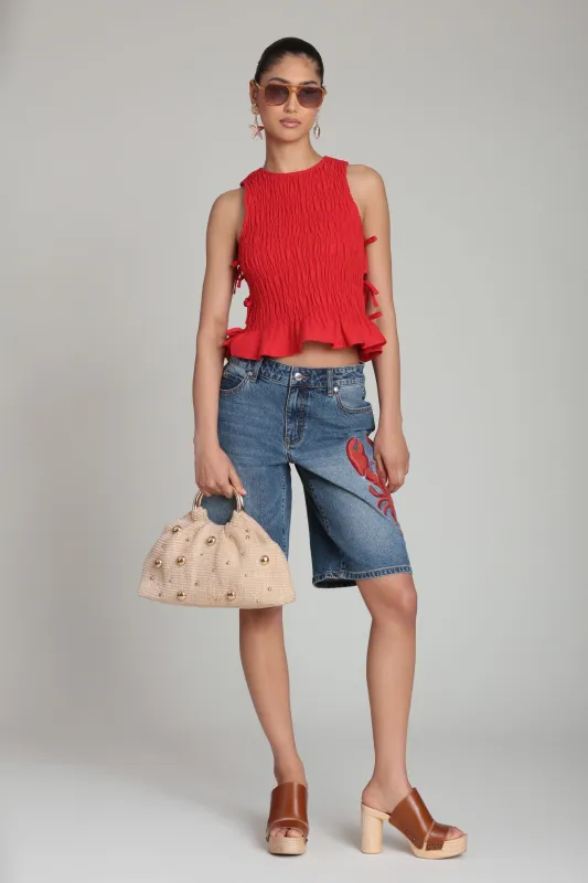Linen Blend Side-Tie Ruffle Hem Top made by Avec Les Filles