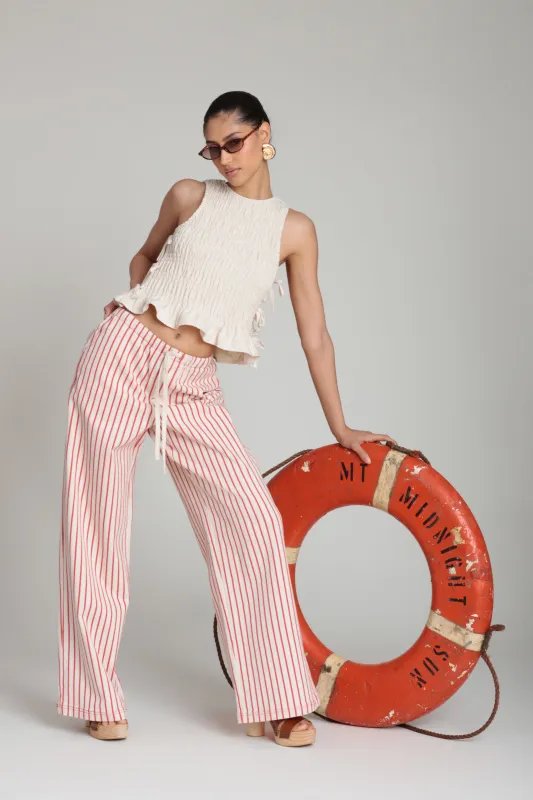 Linen Blend Side-Tie Ruffle Hem Top made by Avec Les Filles
