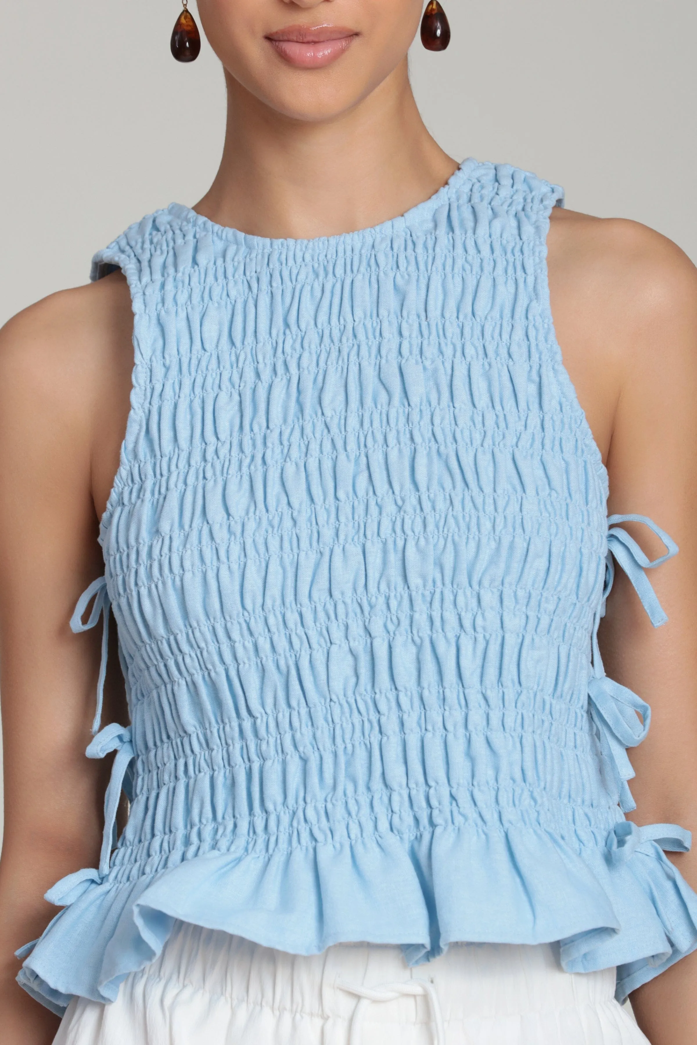 Linen Blend Side-Tie Ruffle Hem Top sold by Avec Les Filles product image thumbnail 5