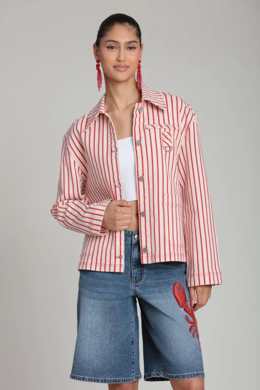 Striped Stretch Cotton Chore Jacket made by Avec Les Filles