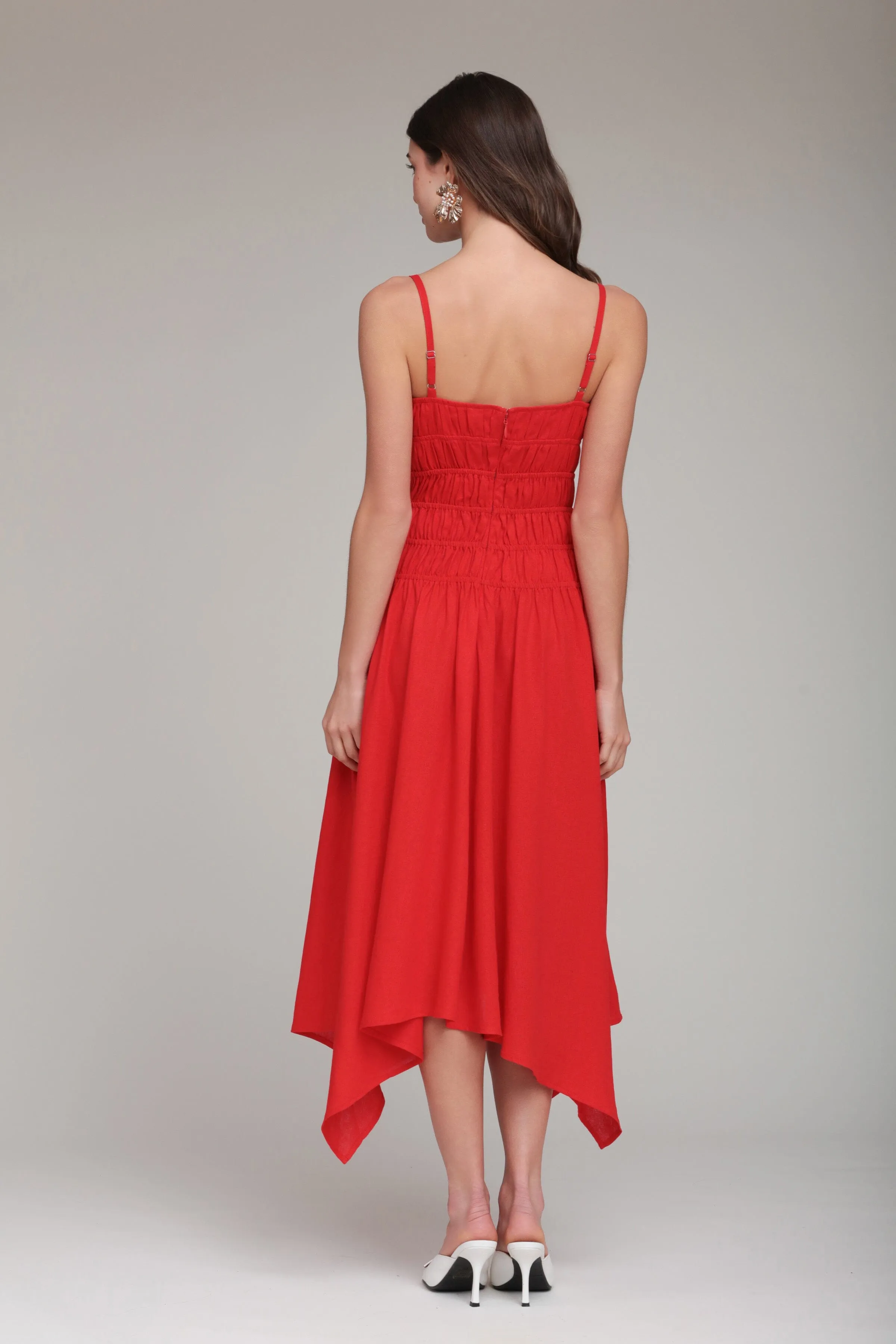 Linen Blend Shirred Handkerchief Hem Midi Dress sold by Avec Les Filles product image thumbnail 5