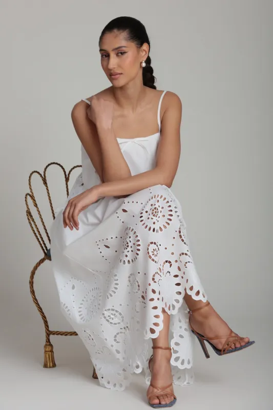 Eyelet Embroidered Cotton Midi Skirt made by Avec Les Filles