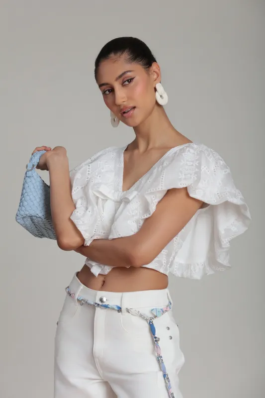 Embroidered Ruffle Crop Top made by Avec Les Filles
