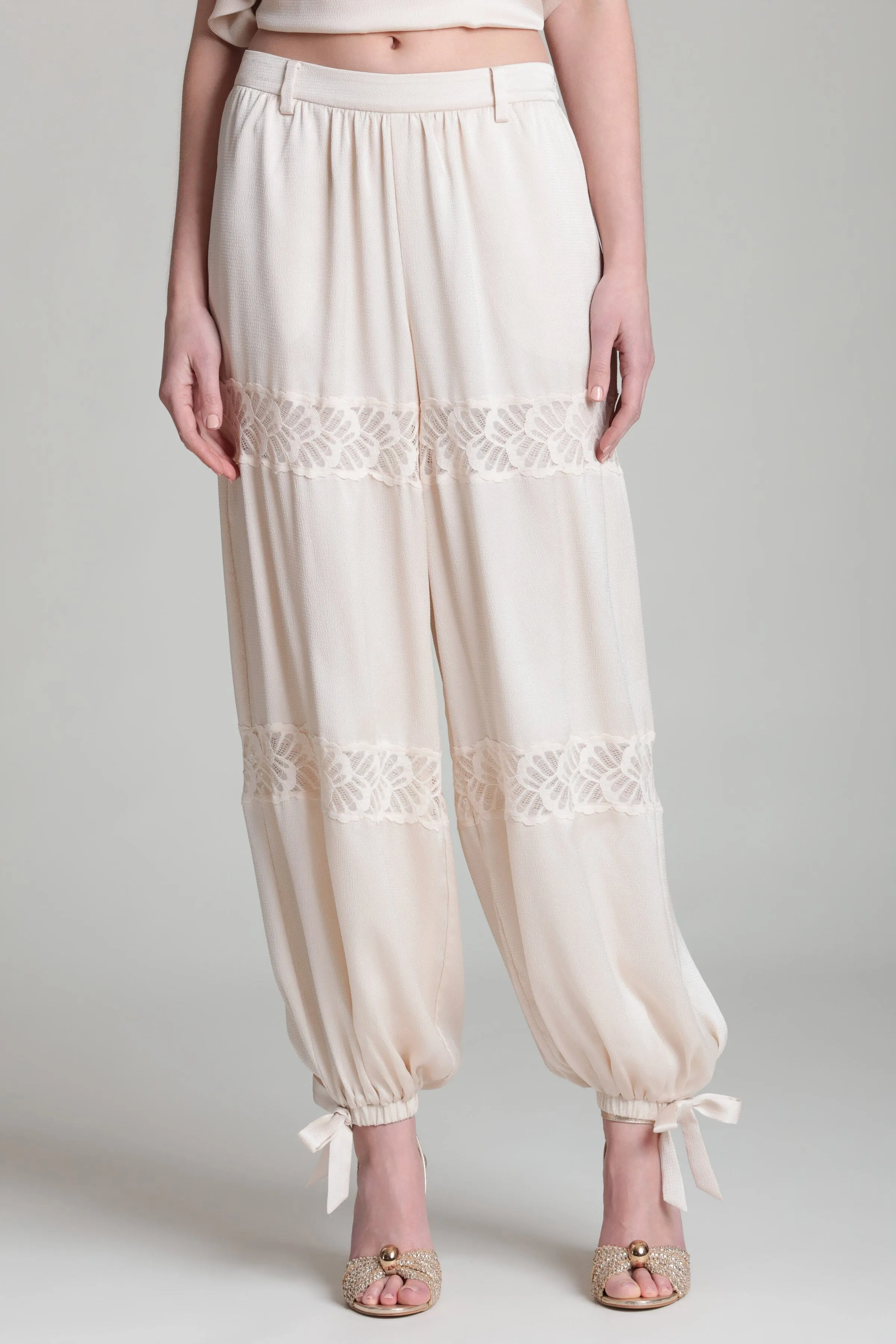 Satin Crepe Lace Trim Balloon Pant sold by Avec Les Filles product image thumbnail 4