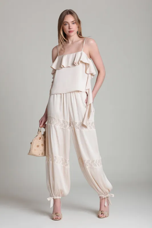 Satin Crepe Lace Trim Balloon Pant made by Avec Les Filles