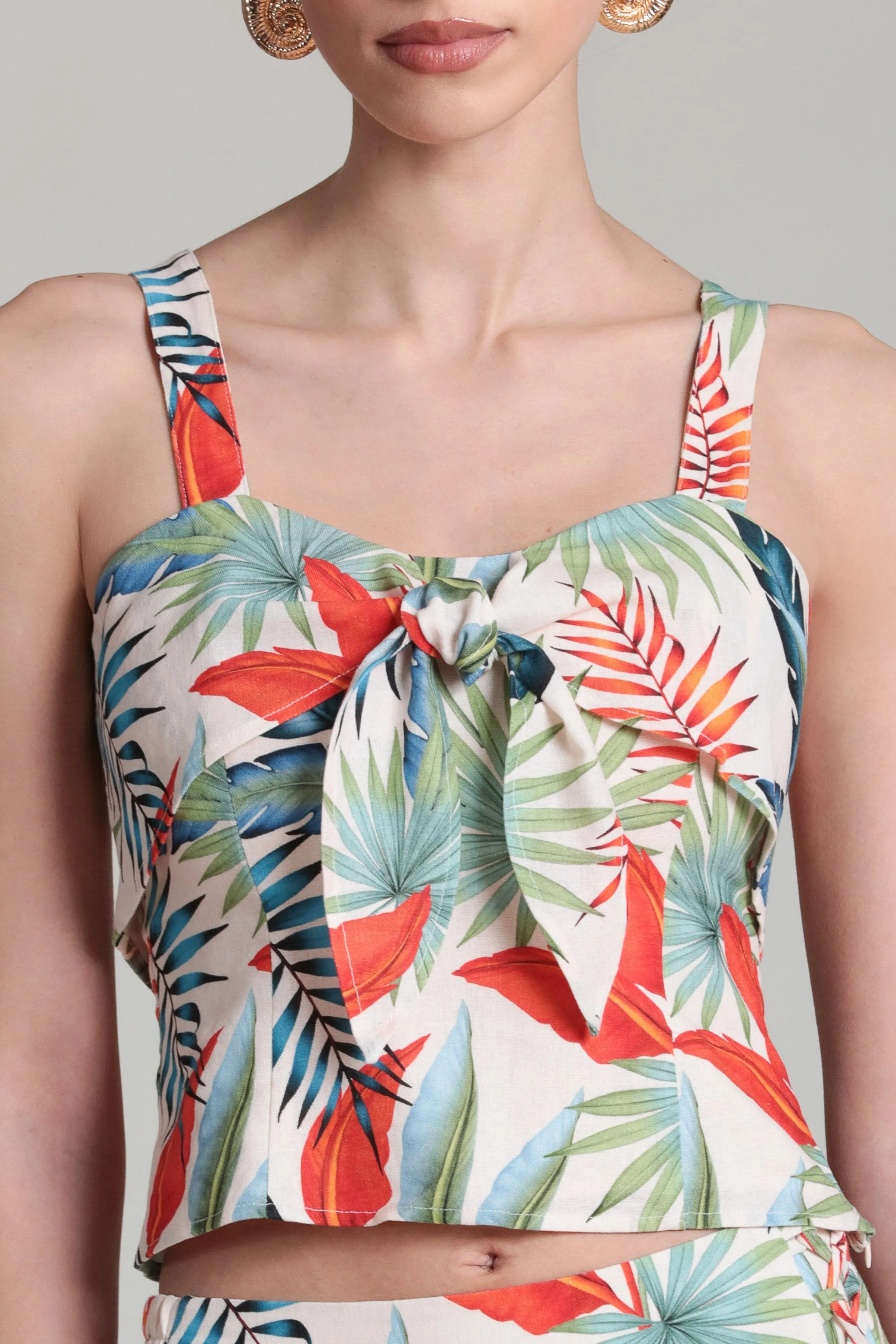 Tropical Print Linen Blend Tie Front Top sold by Avec Les Filles product image thumbnail 5