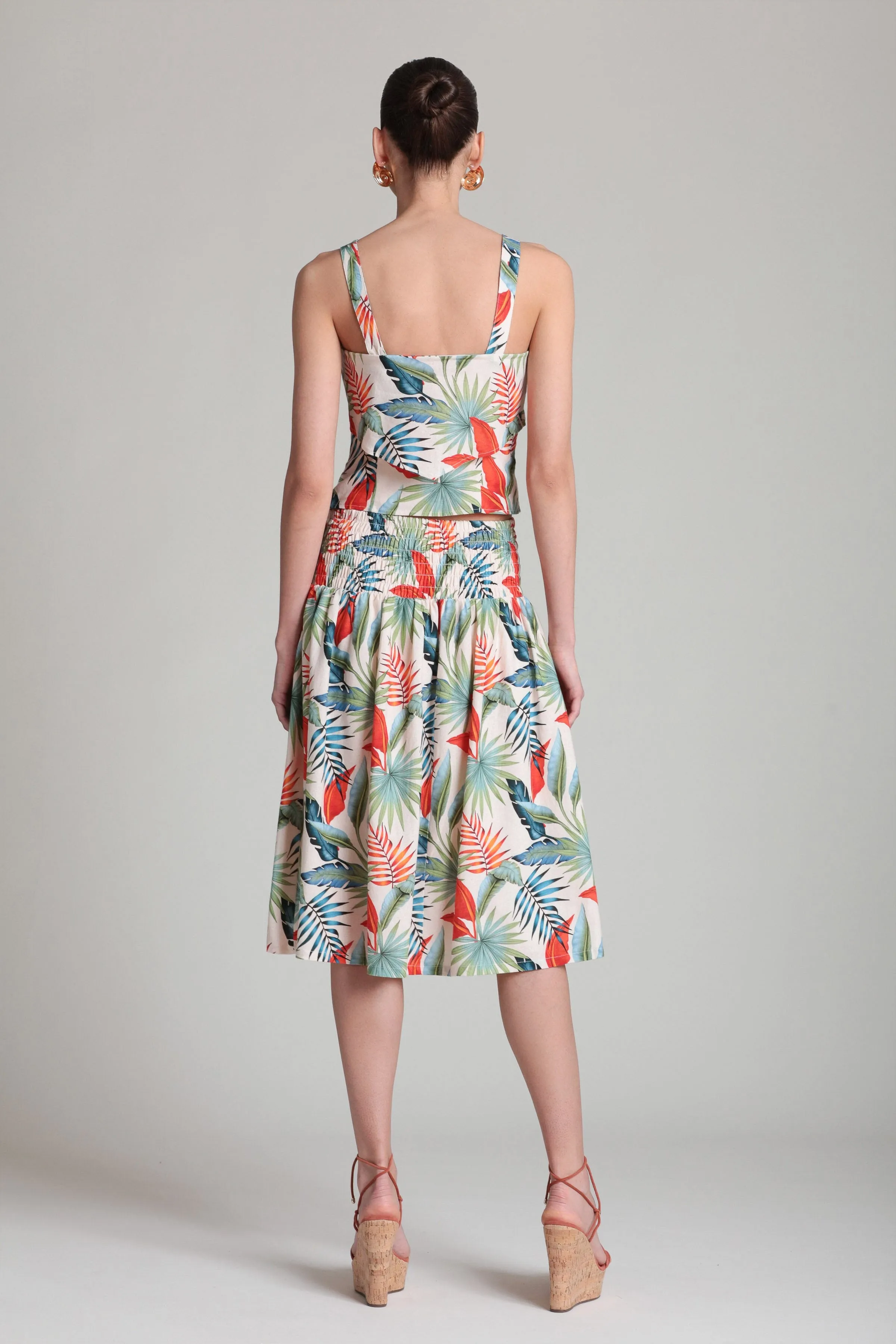 Tropical Print Linen Blend Tie Front Top sold by Avec Les Filles product image thumbnail 4