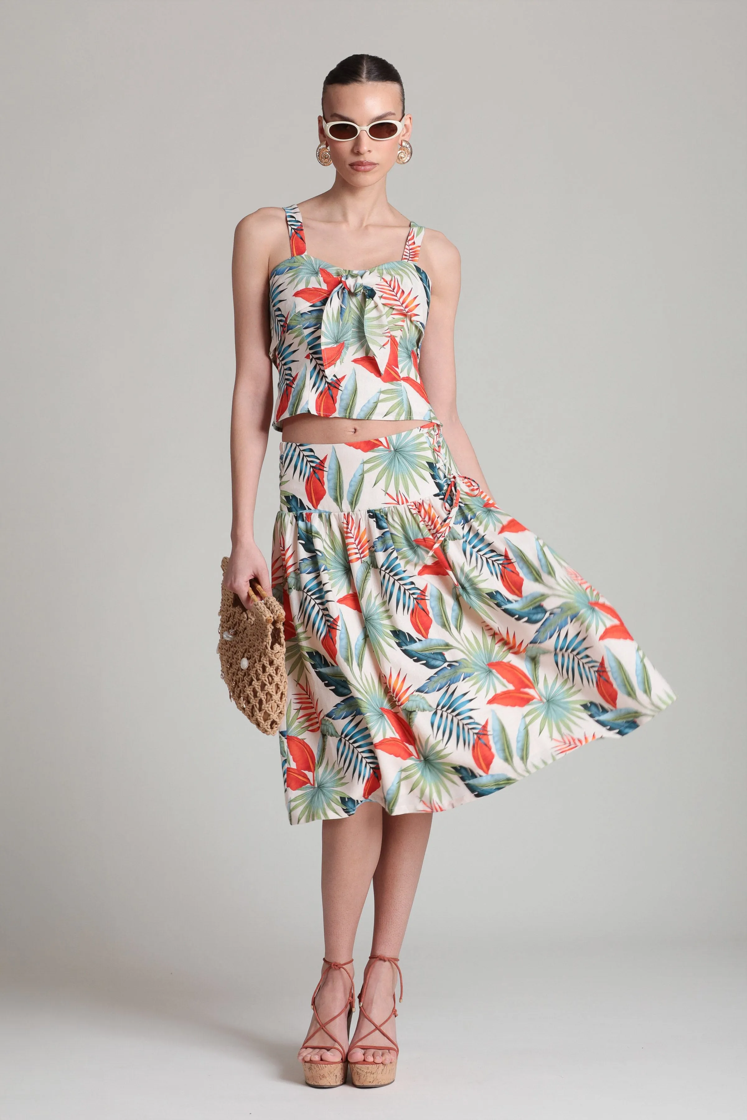 Tropical Print Linen Blend Tie Front Top sold by Avec Les Filles product image thumbnail 2