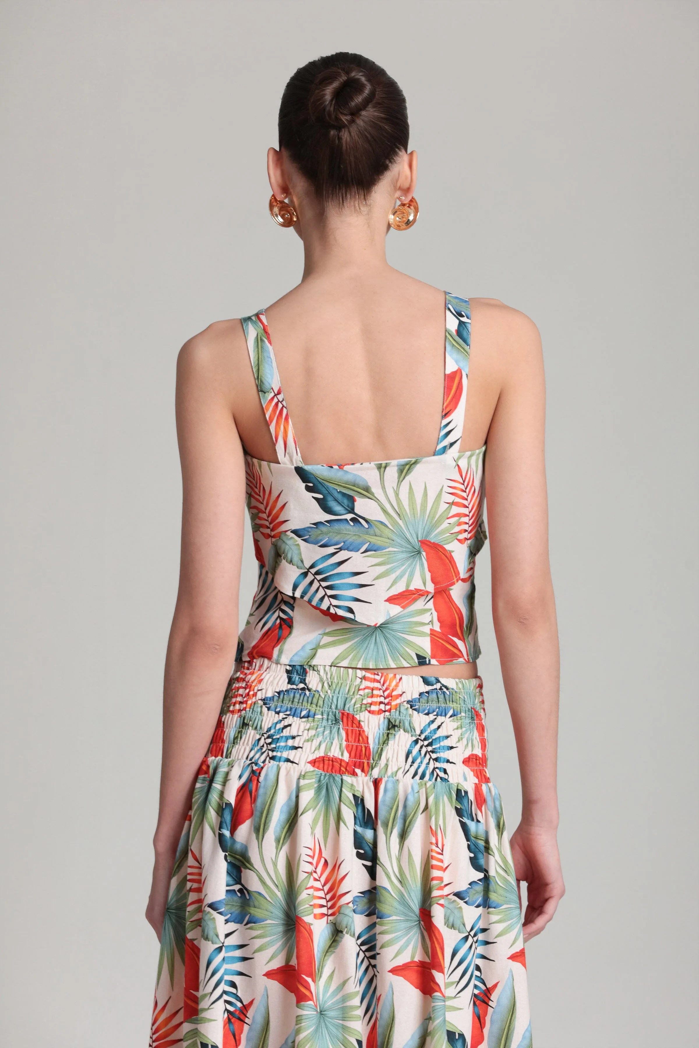 Tropical Print Linen Blend Tie Front Top sold by Avec Les Filles product image thumbnail 3