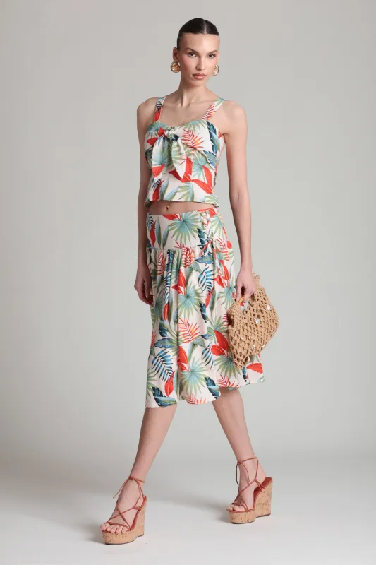 Tropical Print Linen Blend Tie Front Top made by Avec Les Filles