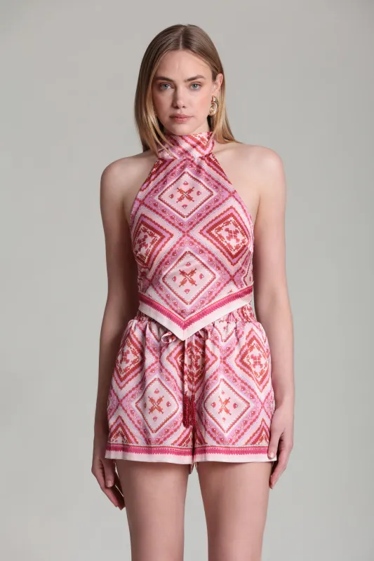 Lobster Pearl Scarf Hem Halter Top made by Avec Les Filles