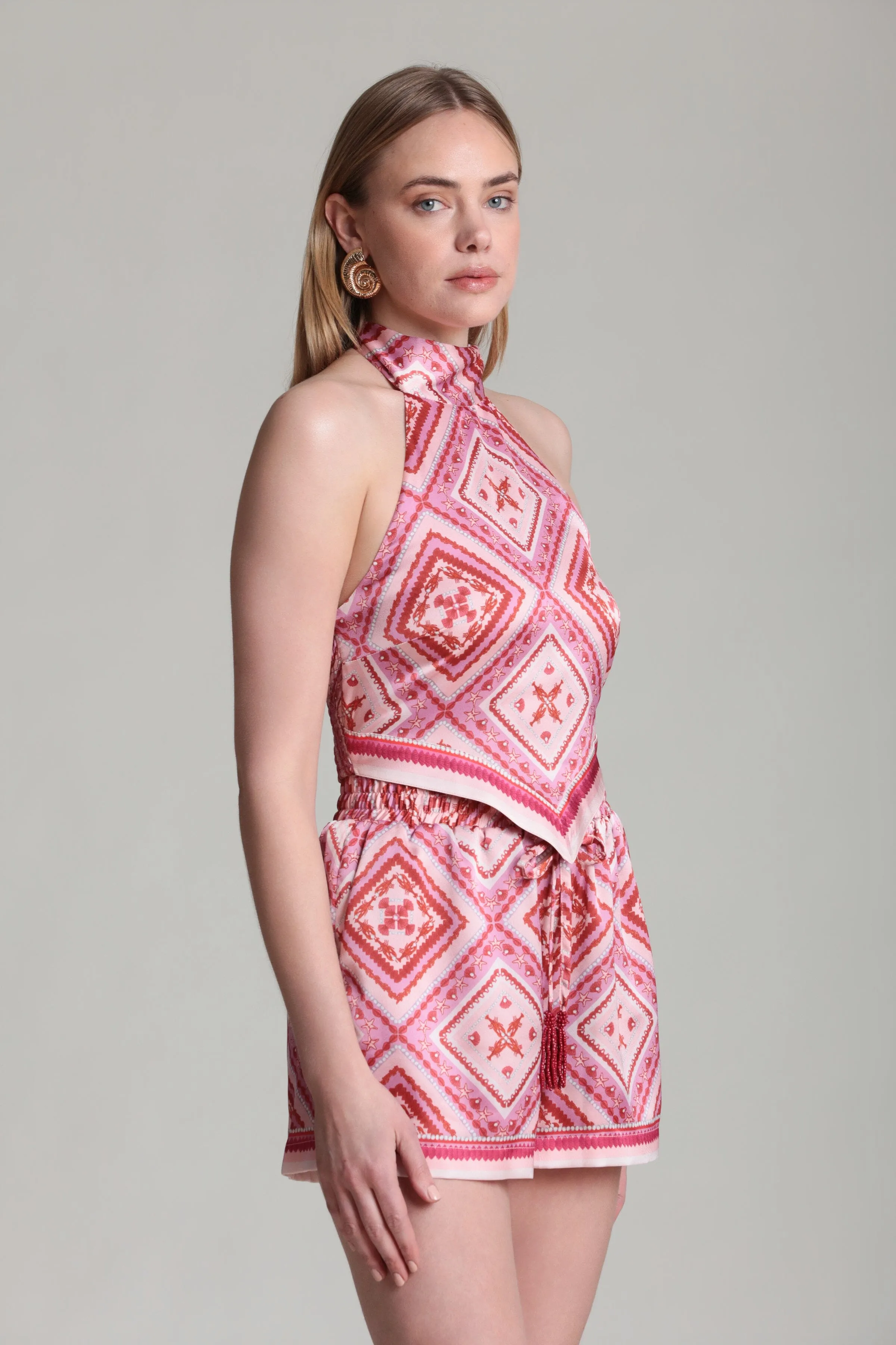 Lobster Pearl Scarf Hem Halter Top sold by Avec Les Filles product image thumbnail 2