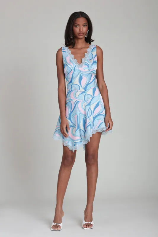 Paisley Satin Lace Trim Bias Mini Dress made by Avec Les Filles