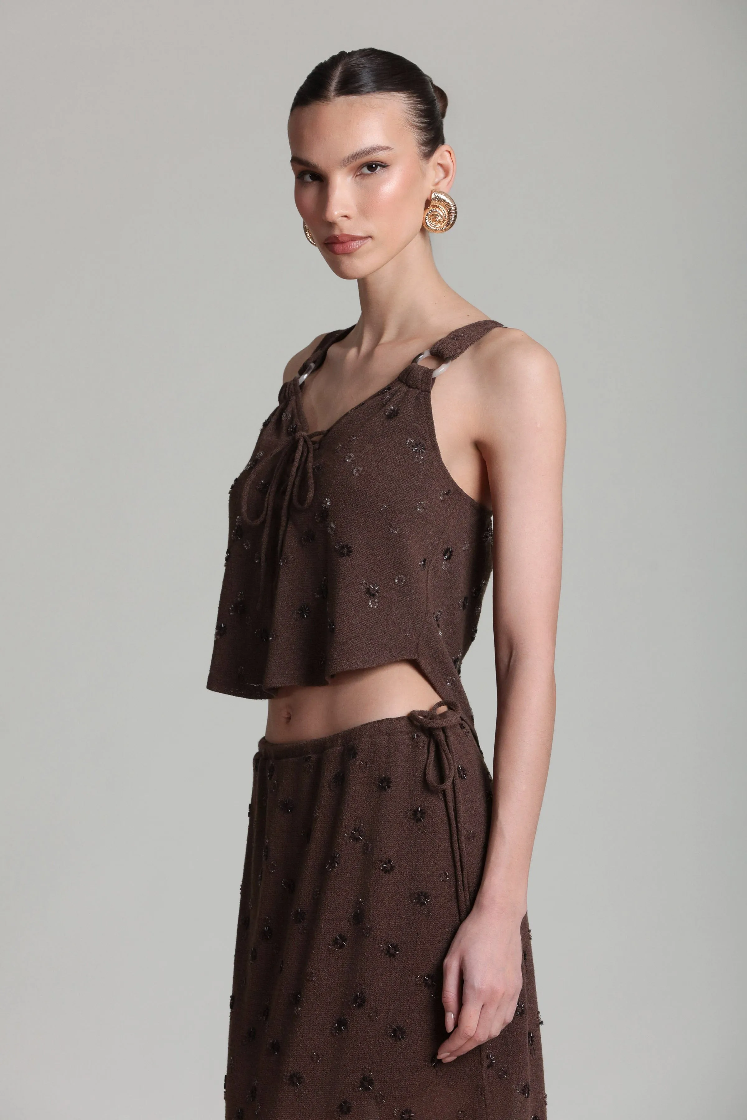 Beaded Knit Lace-Up Tank Top sold by Avec Les Filles product image thumbnail 2
