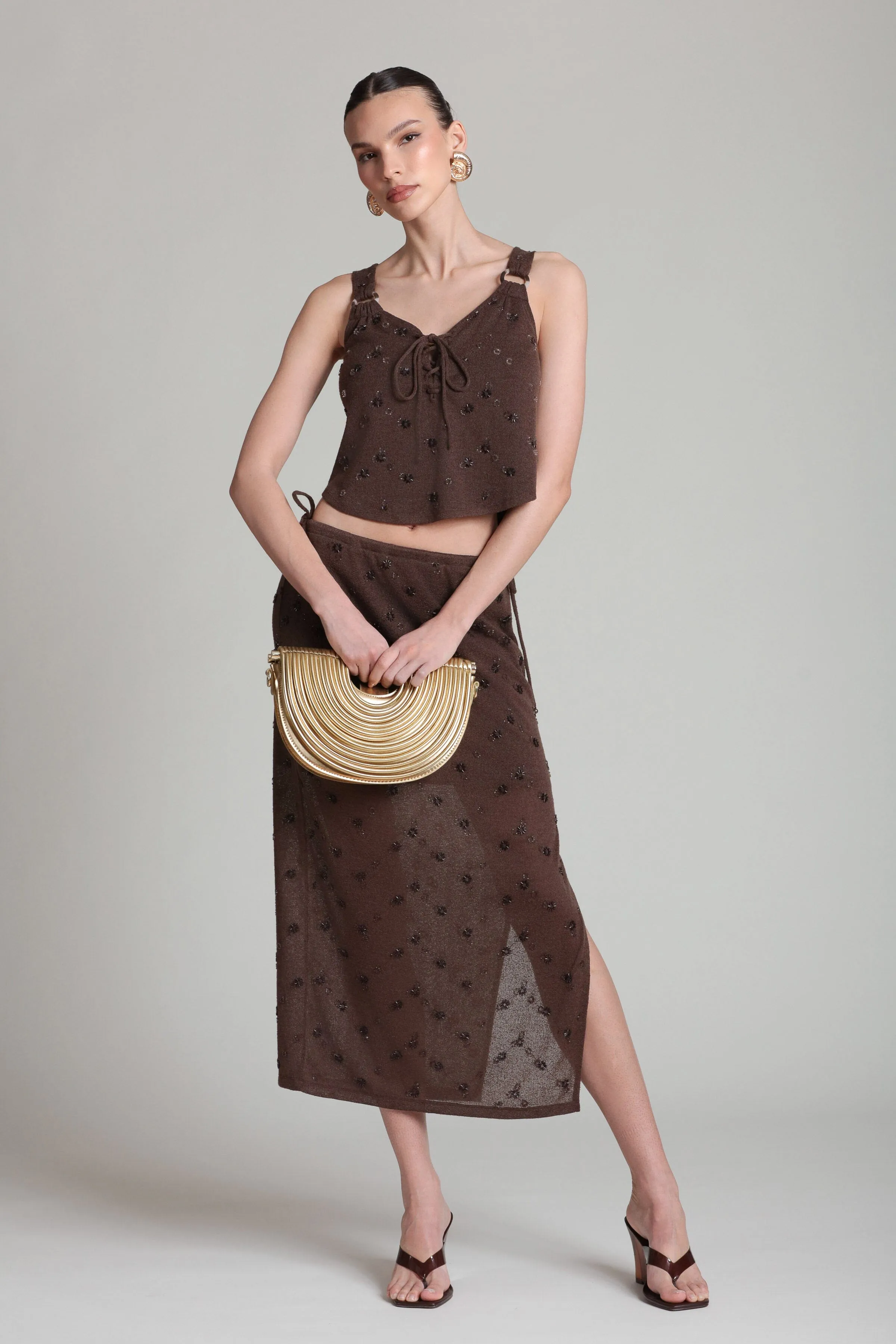 Beaded Knit Lace-Up Tank Top sold by Avec Les Filles product image thumbnail 5