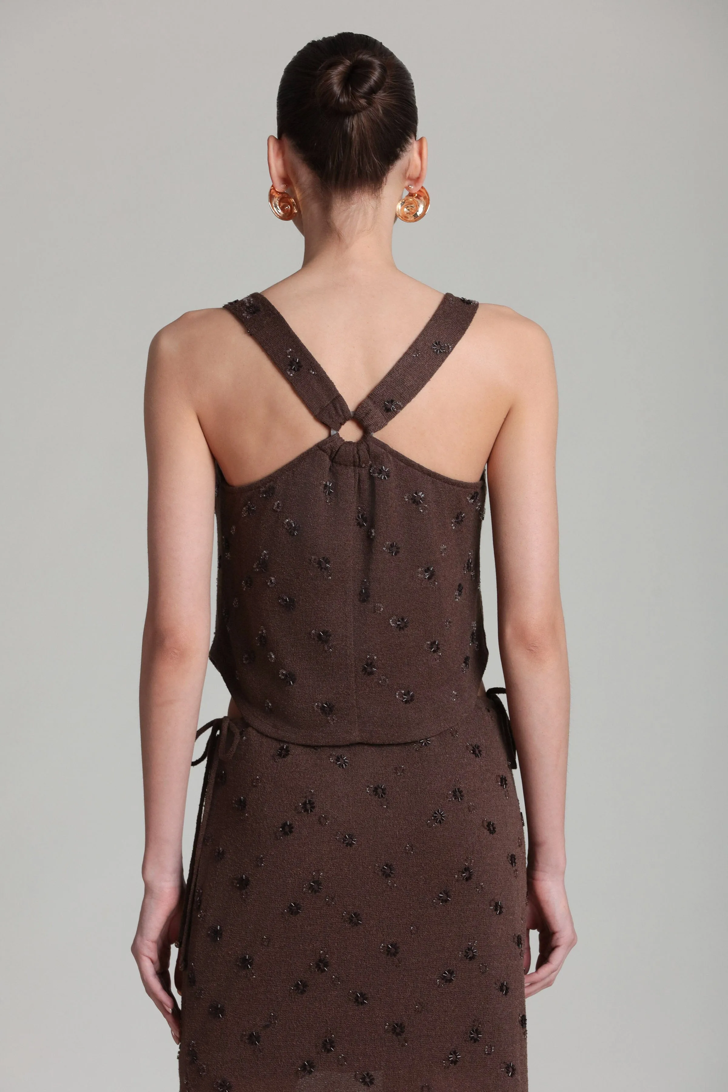 Beaded Knit Lace-Up Tank Top sold by Avec Les Filles product image thumbnail 4