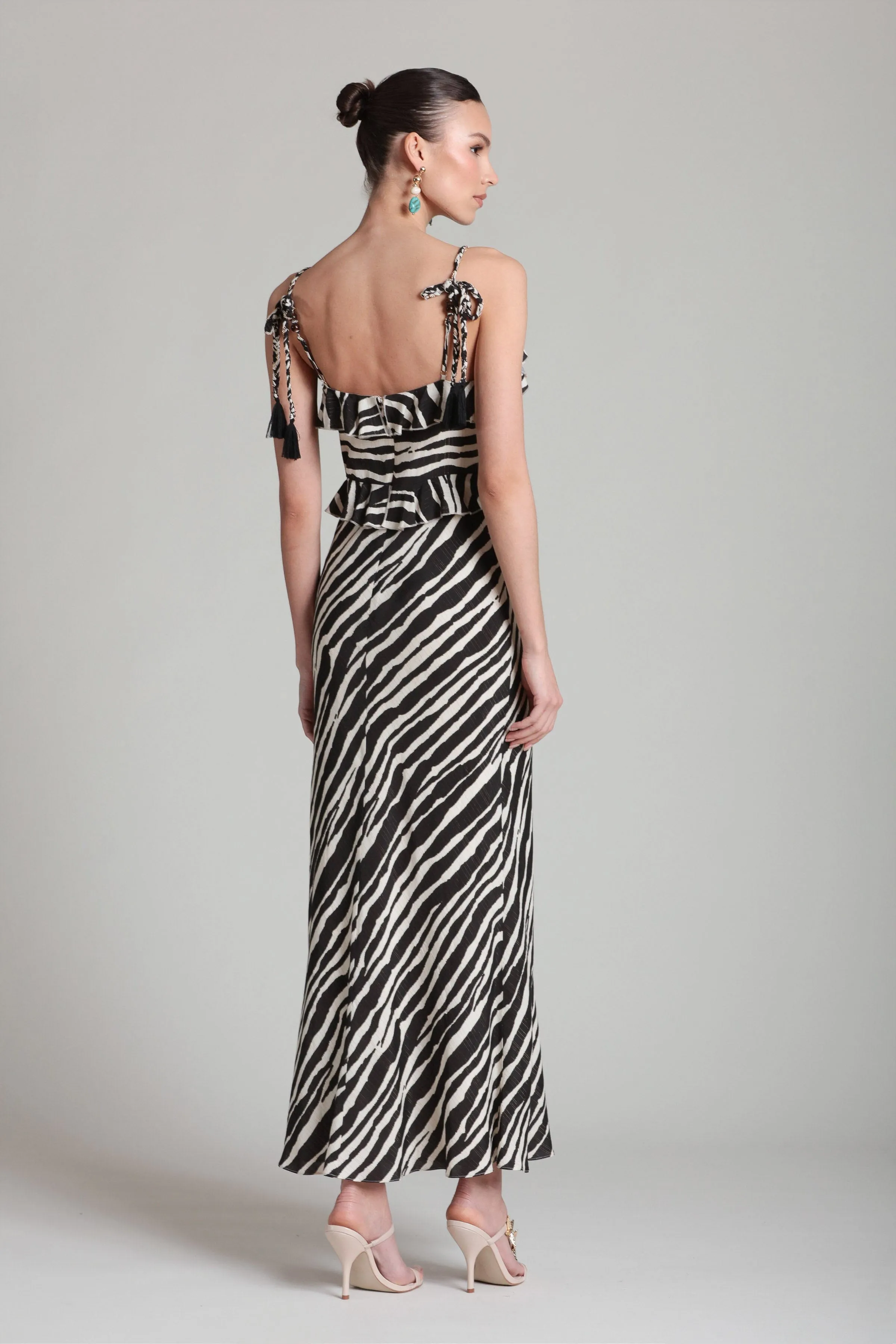 Zebra Lurex Stripe Braided Strap Ruffle Maxi Dress sold by Avec Les Filles product image thumbnail 5