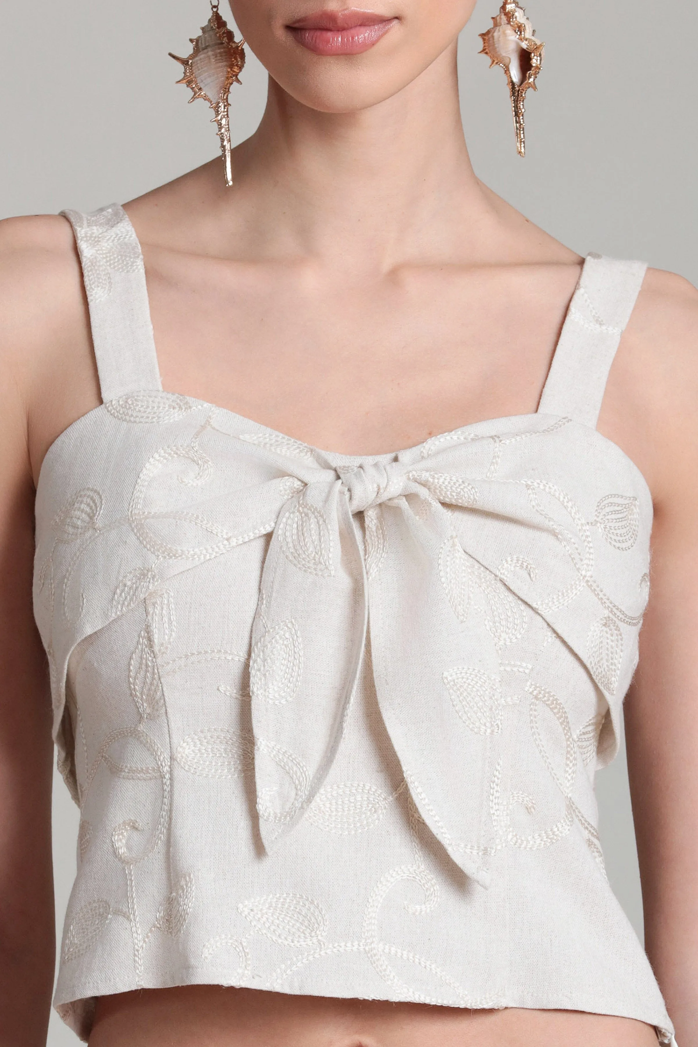 Embroidered Linen Blend Tie Front Top sold by Avec Les Filles product image thumbnail 4