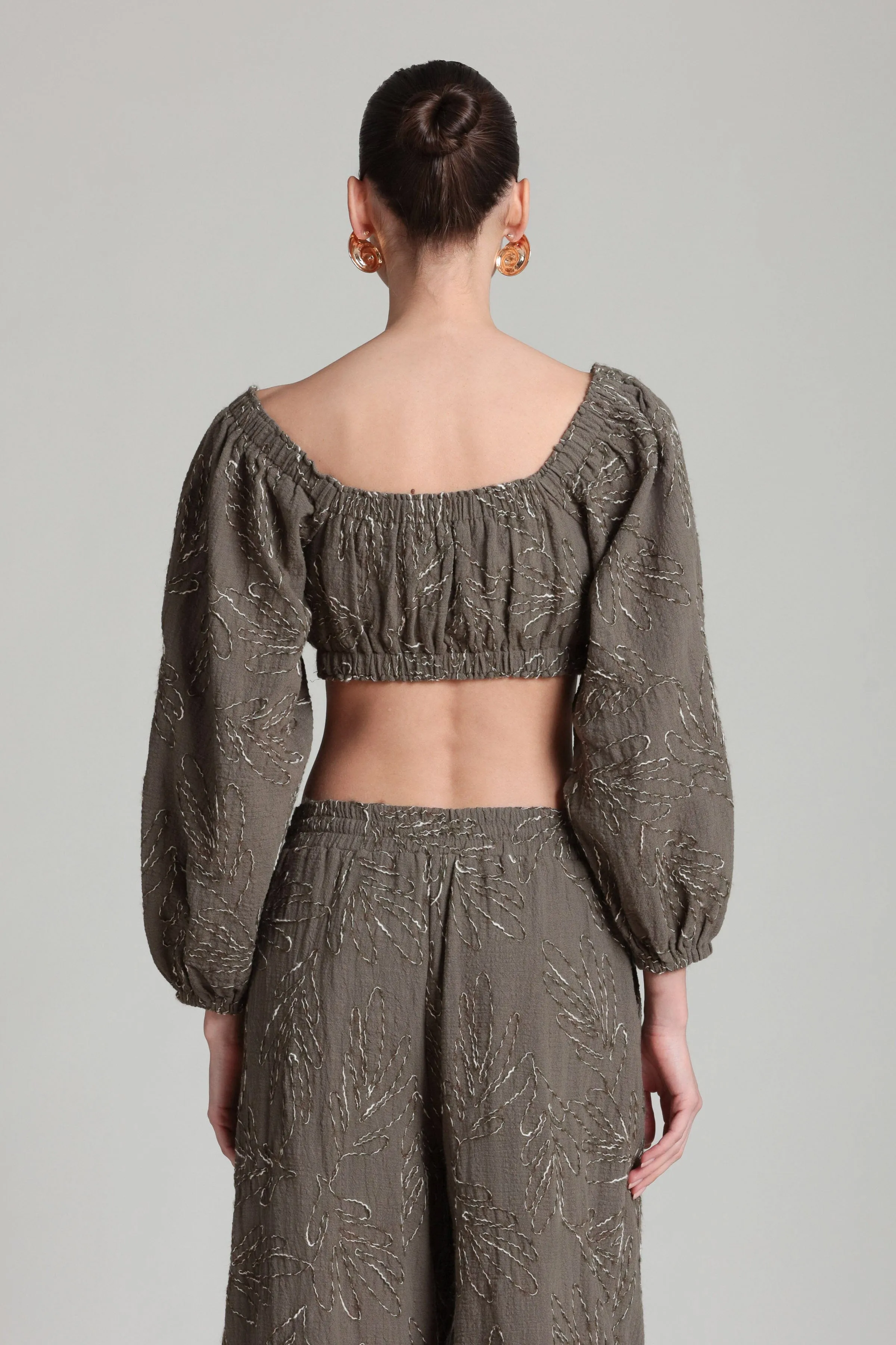 Embroidered Off-The-Shoulder Puff Sleeve Crop Top sold by Avec Les Filles product image thumbnail 5