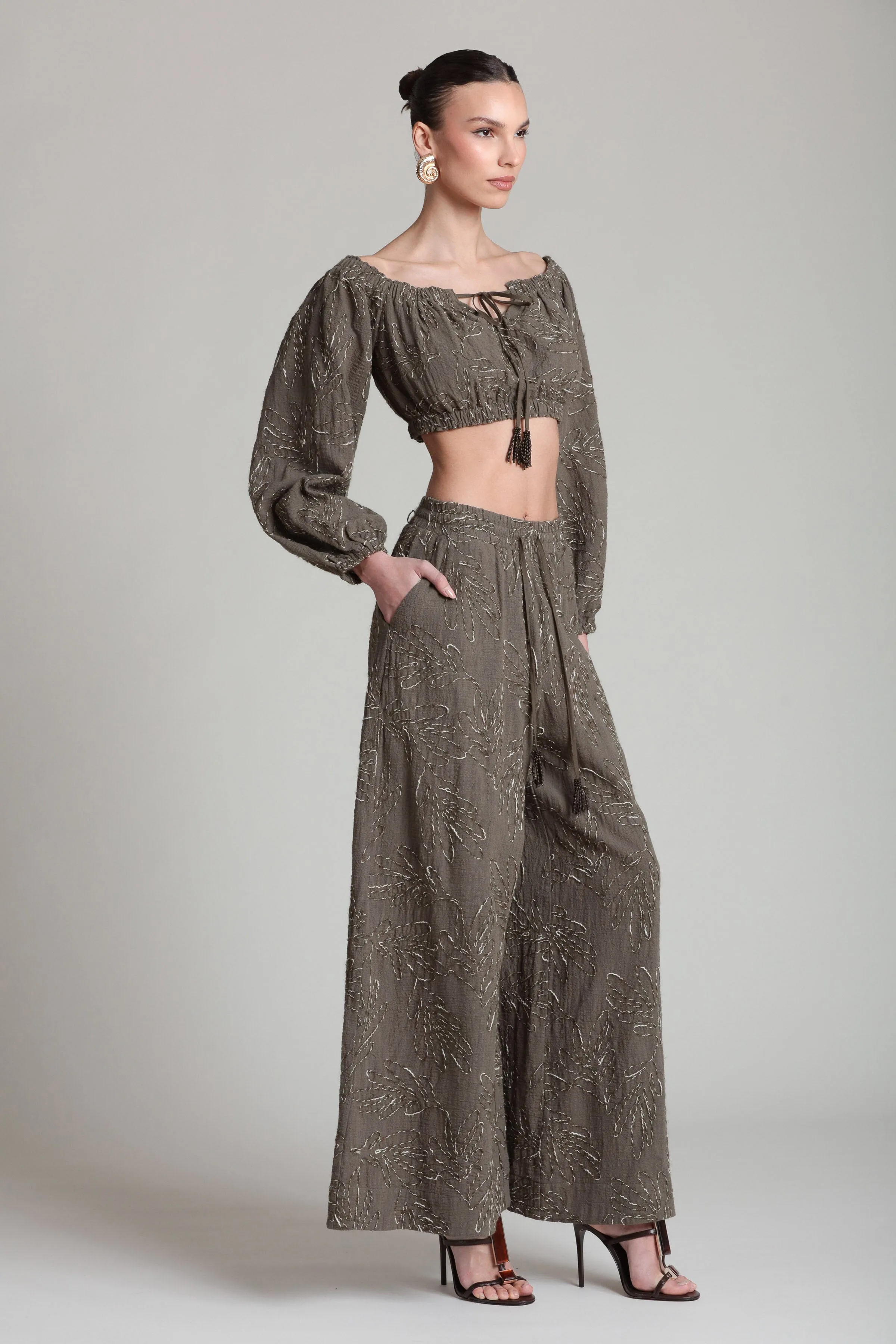 Embroidered Off-The-Shoulder Puff Sleeve Crop Top sold by Avec Les Filles product image thumbnail 3