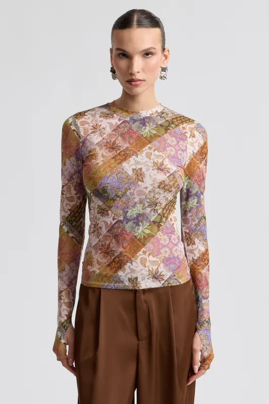 Stretch Printed Mesh Long Sleeve Thumbhole Top made by Avec Les Filles
