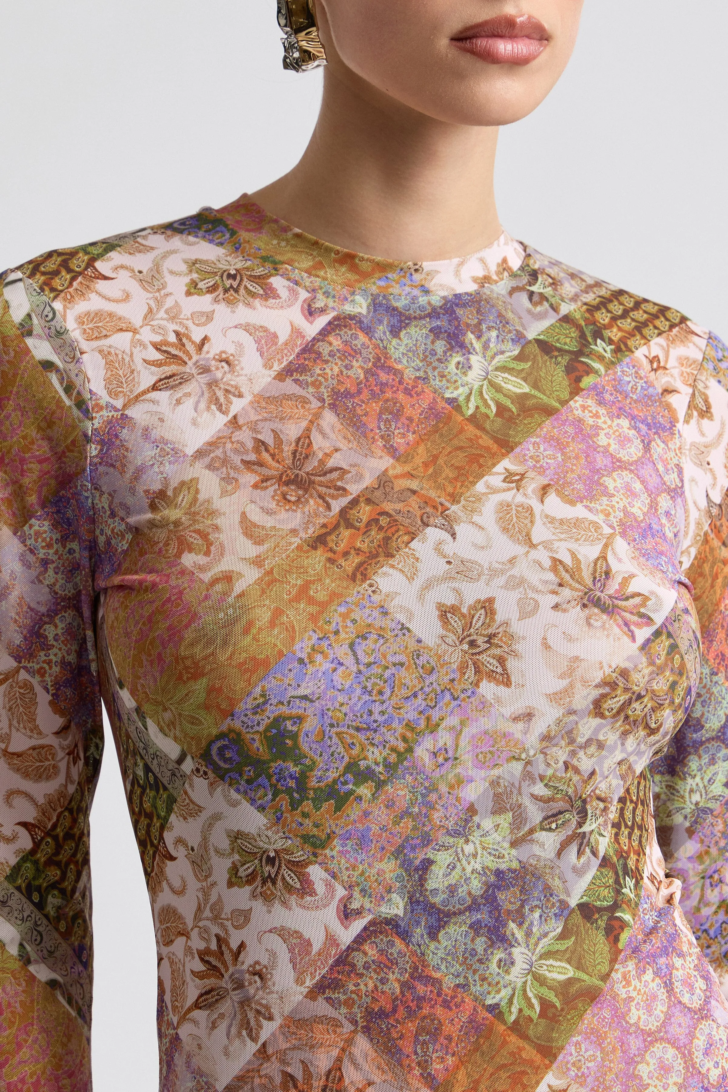 Stretch Printed Mesh Long Sleeve Thumbhole Top sold by Avec Les Filles product image thumbnail 5