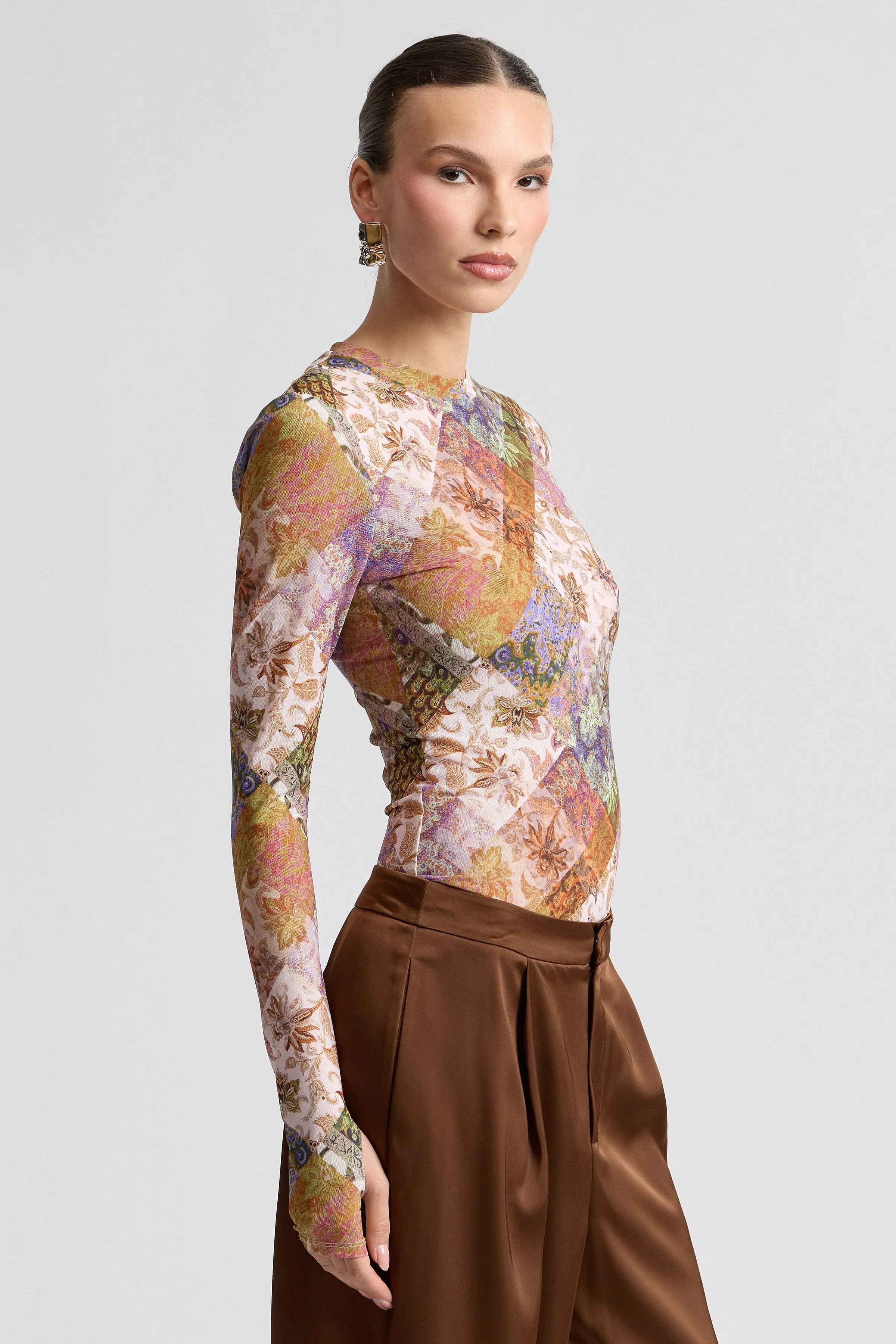 Stretch Printed Mesh Long Sleeve Thumbhole Top sold by Avec Les Filles product image thumbnail 4
