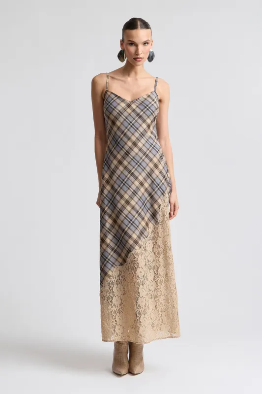 Lace Inset Plaid Bias Maxi Dress made by Avec Les Filles