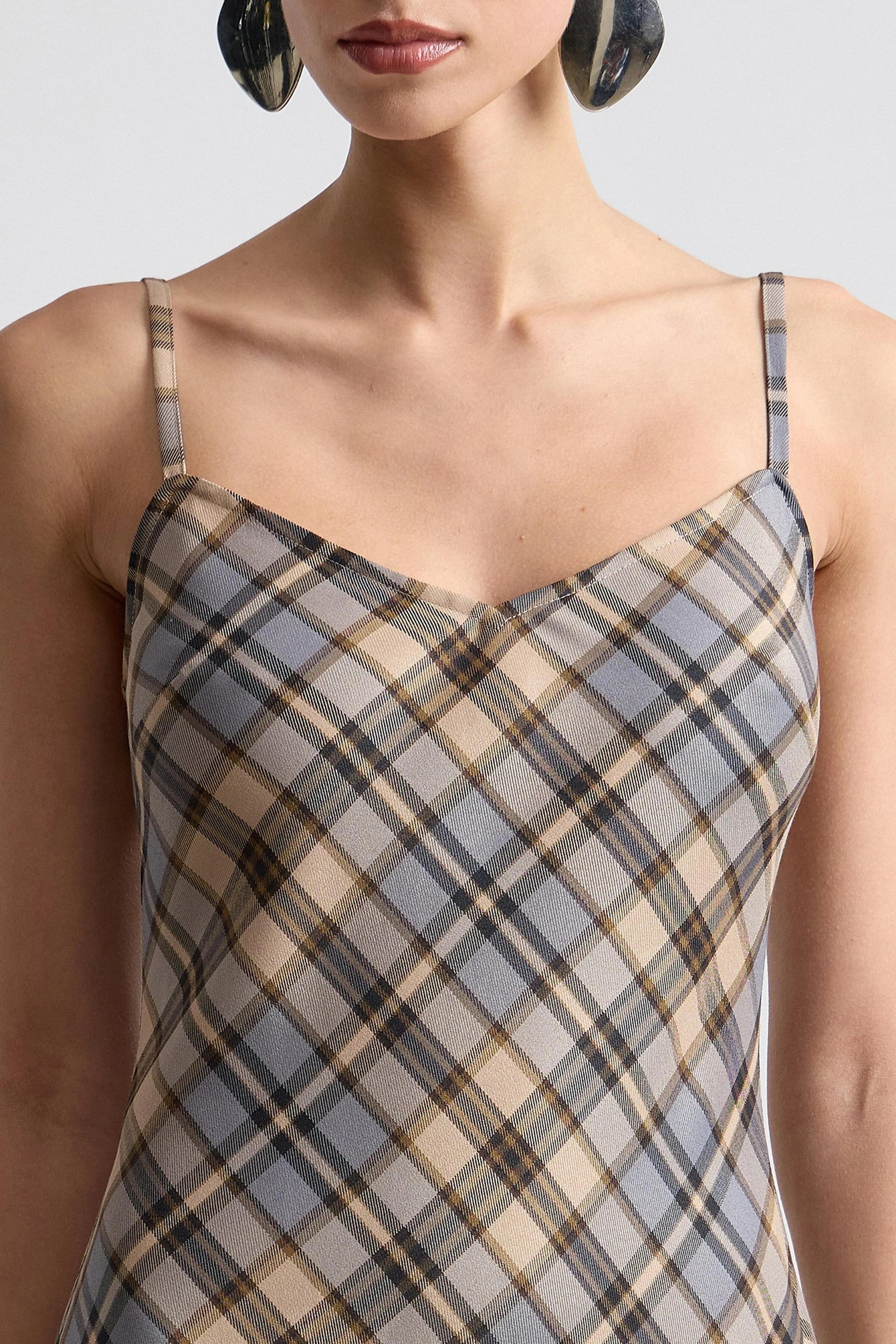 Lace Inset Plaid Bias Maxi Dress sold by Avec Les Filles product image thumbnail 4